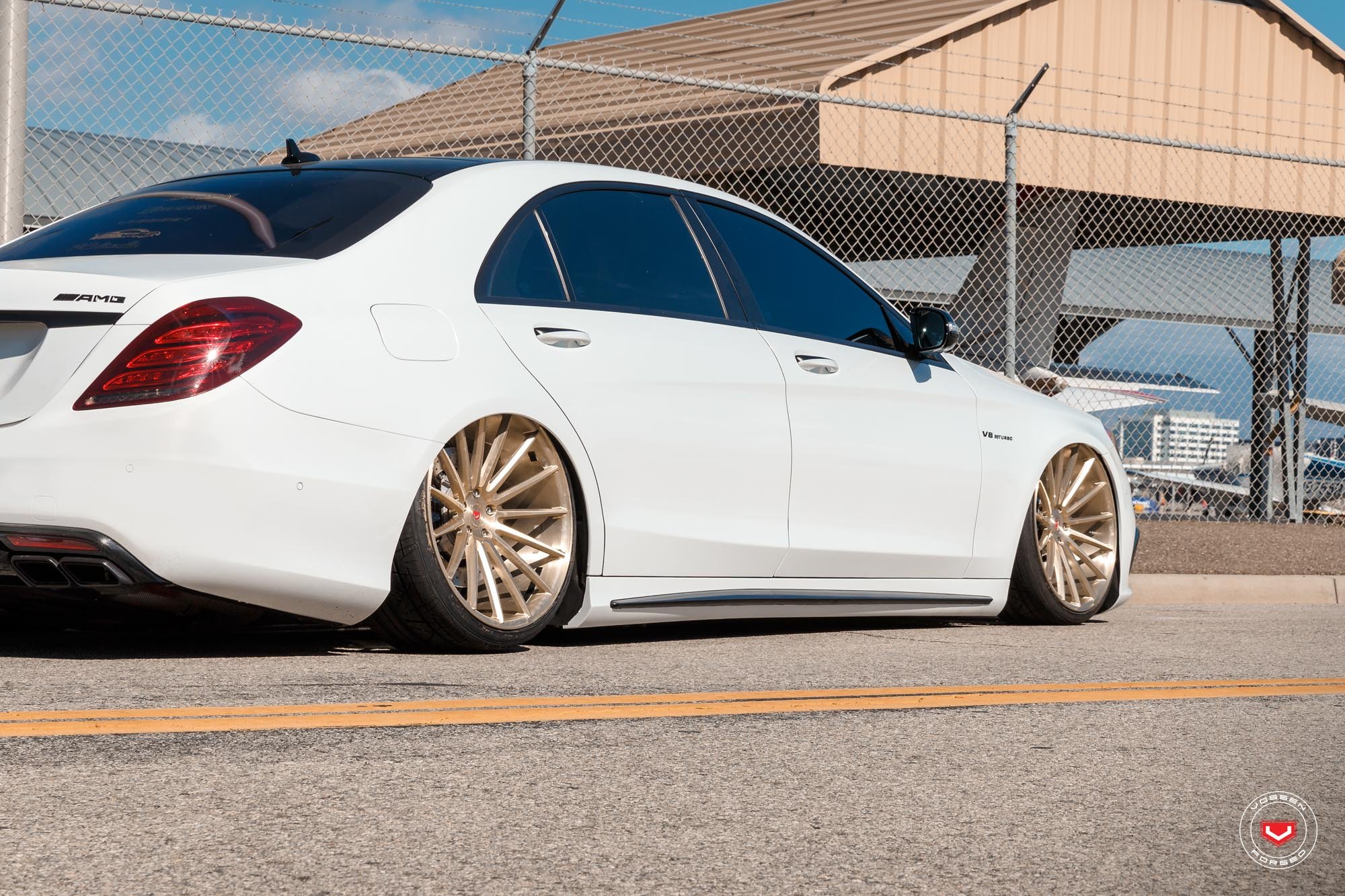 White Mercedes S Class with Custom Rear Diffuser - Photo by Vossen