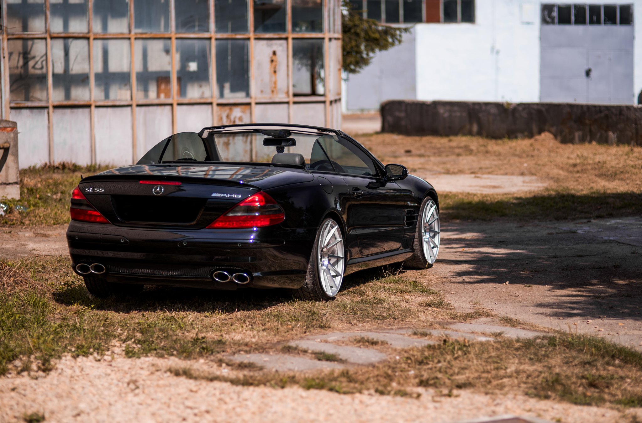 Red LED Taillights on Black Convertible Mercedes SL Class - Photo by JR Wheels