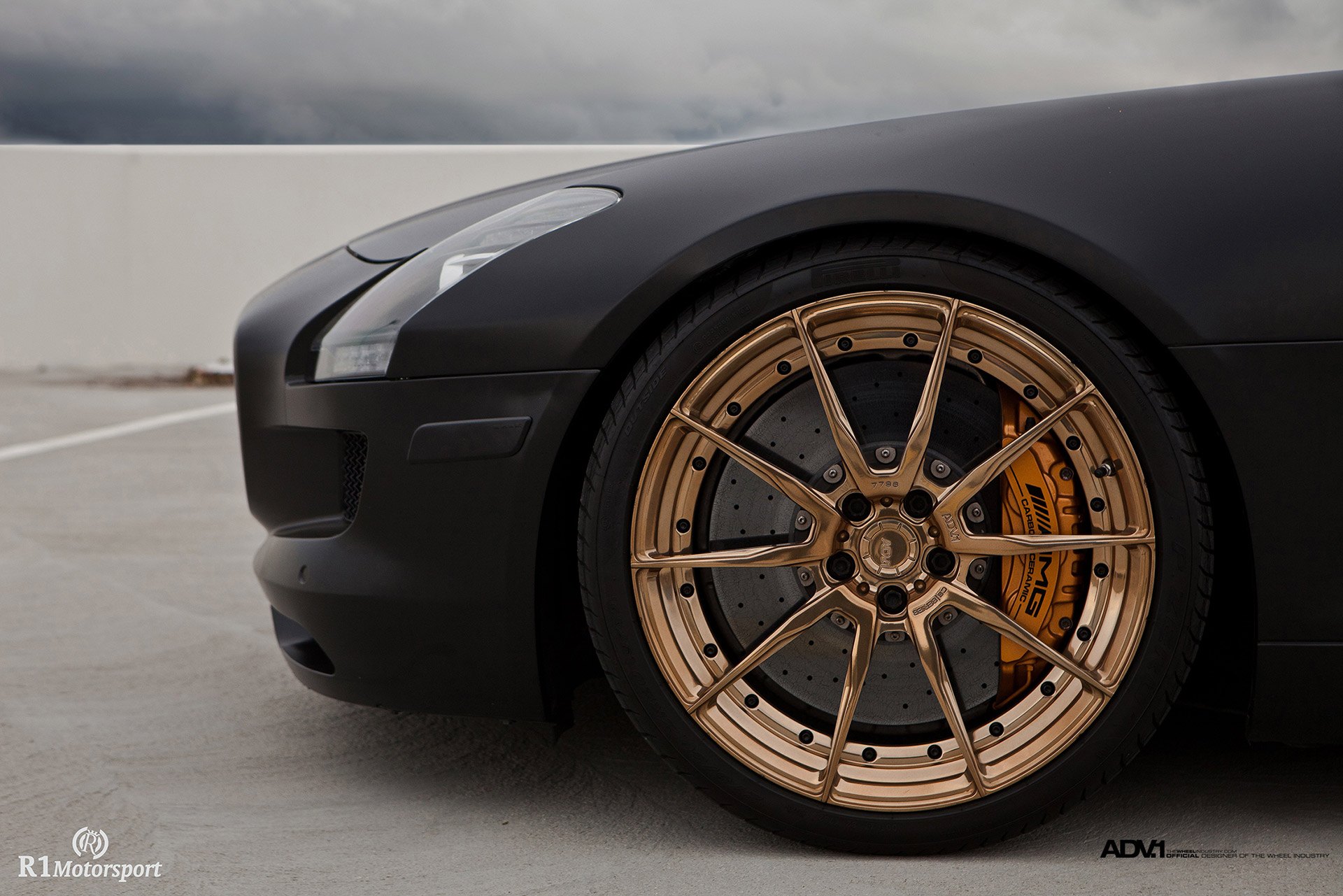 Matte Black Mercedes SLS with Gold ADV1 Wheels - Photo by ADV.1