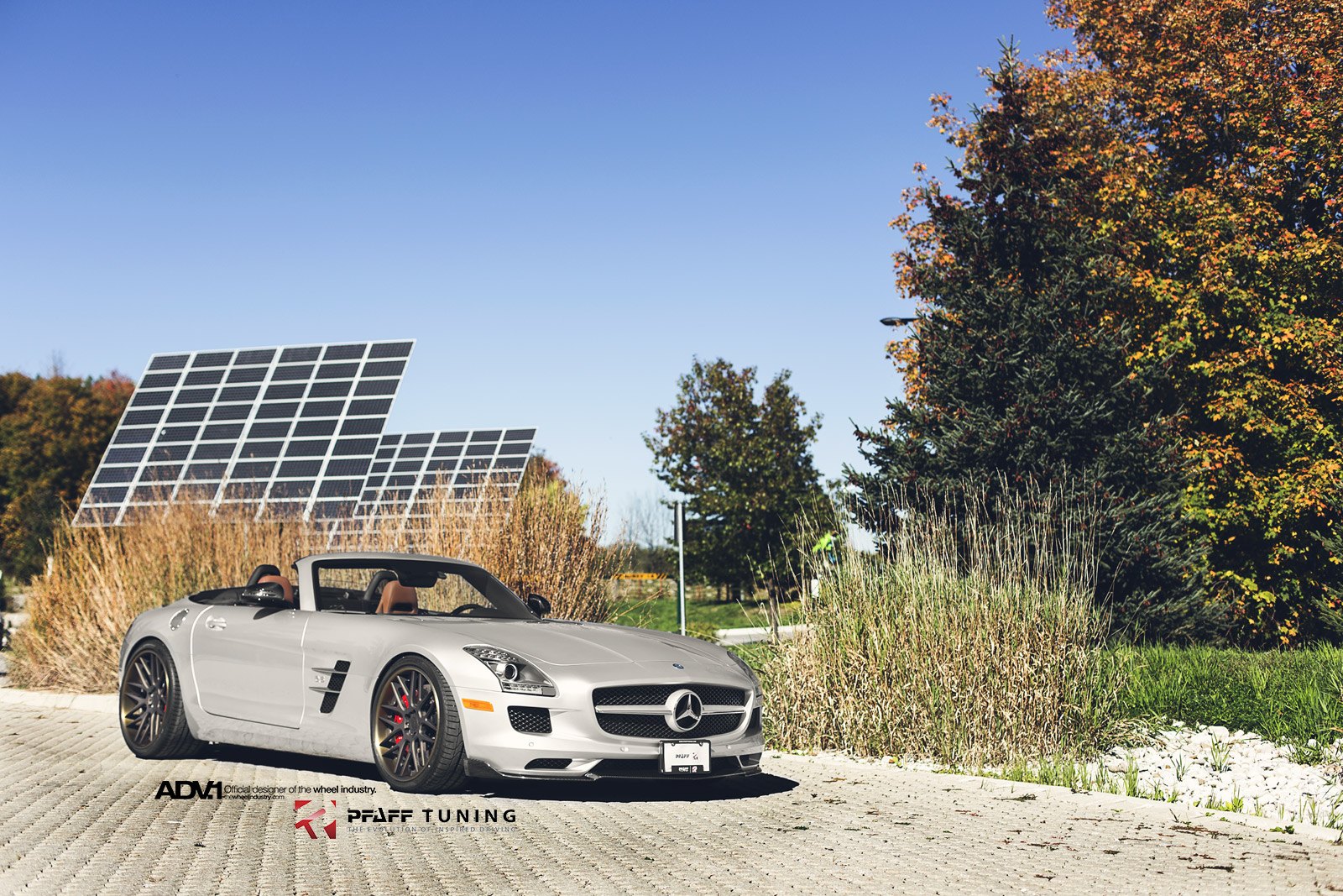Carbon Fiber Front Lip on Silver Mercedes SLS - Photo by ADV.1