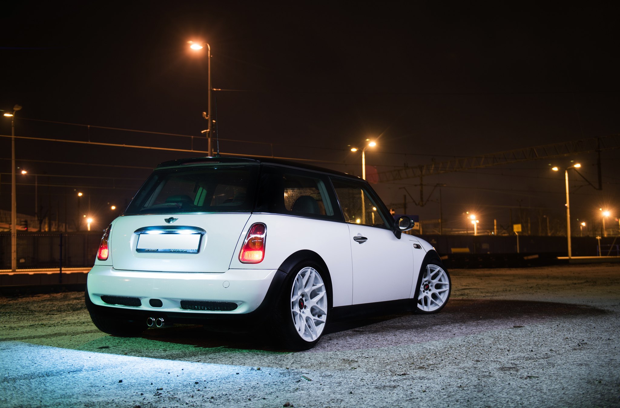 White Mini Cooper with Custom LED Taillights - Photo by JR Wheels