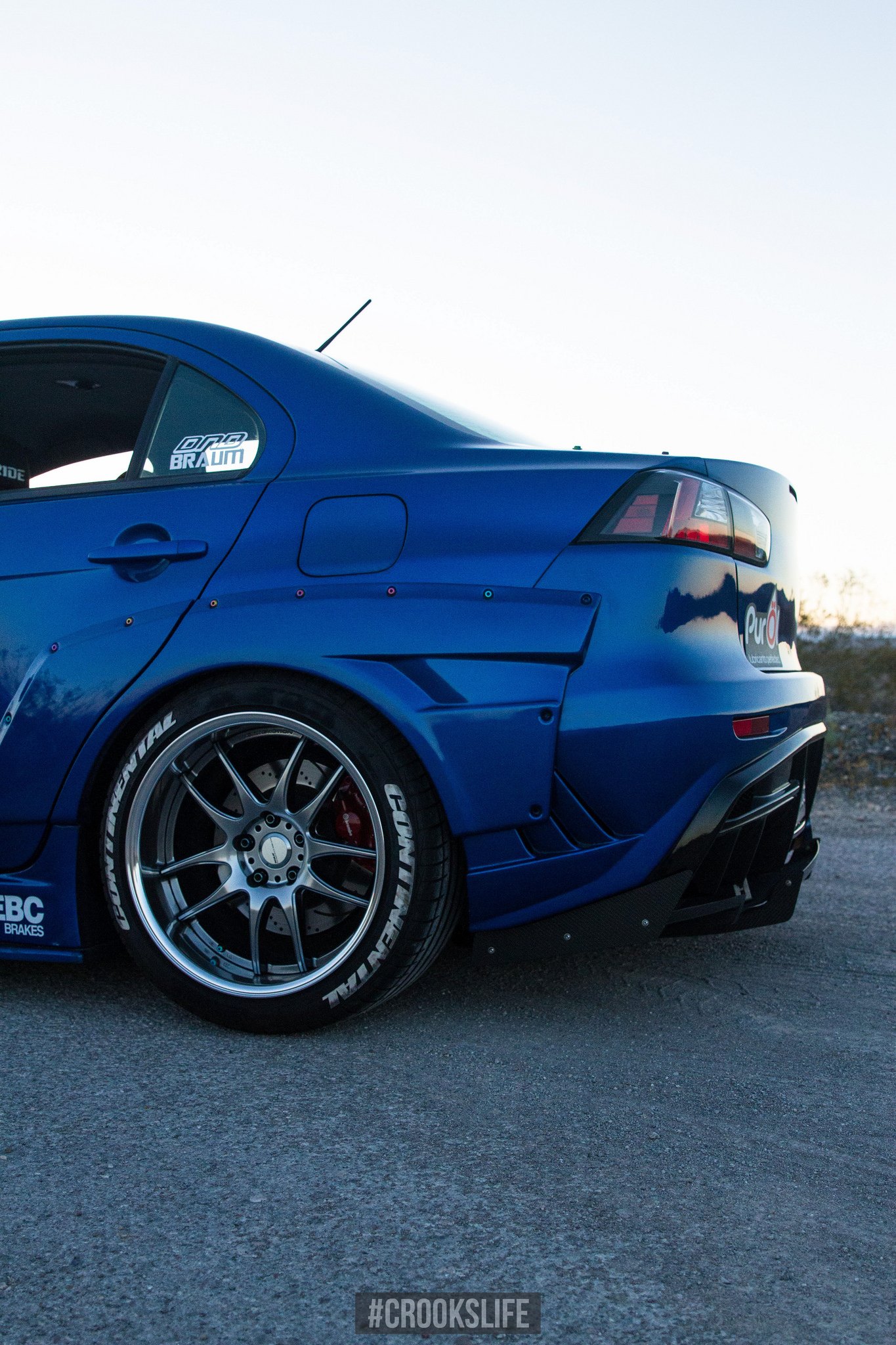 Blue Mitsubishi Lancer Evolution with Continental Tires  - Photo by Jimmy Crook