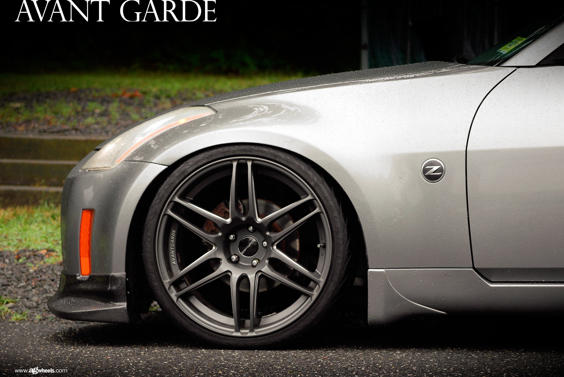 Carbon Fiber Front Lip on Gray Nissan 350Z - Photo by Avant Garde Wheels