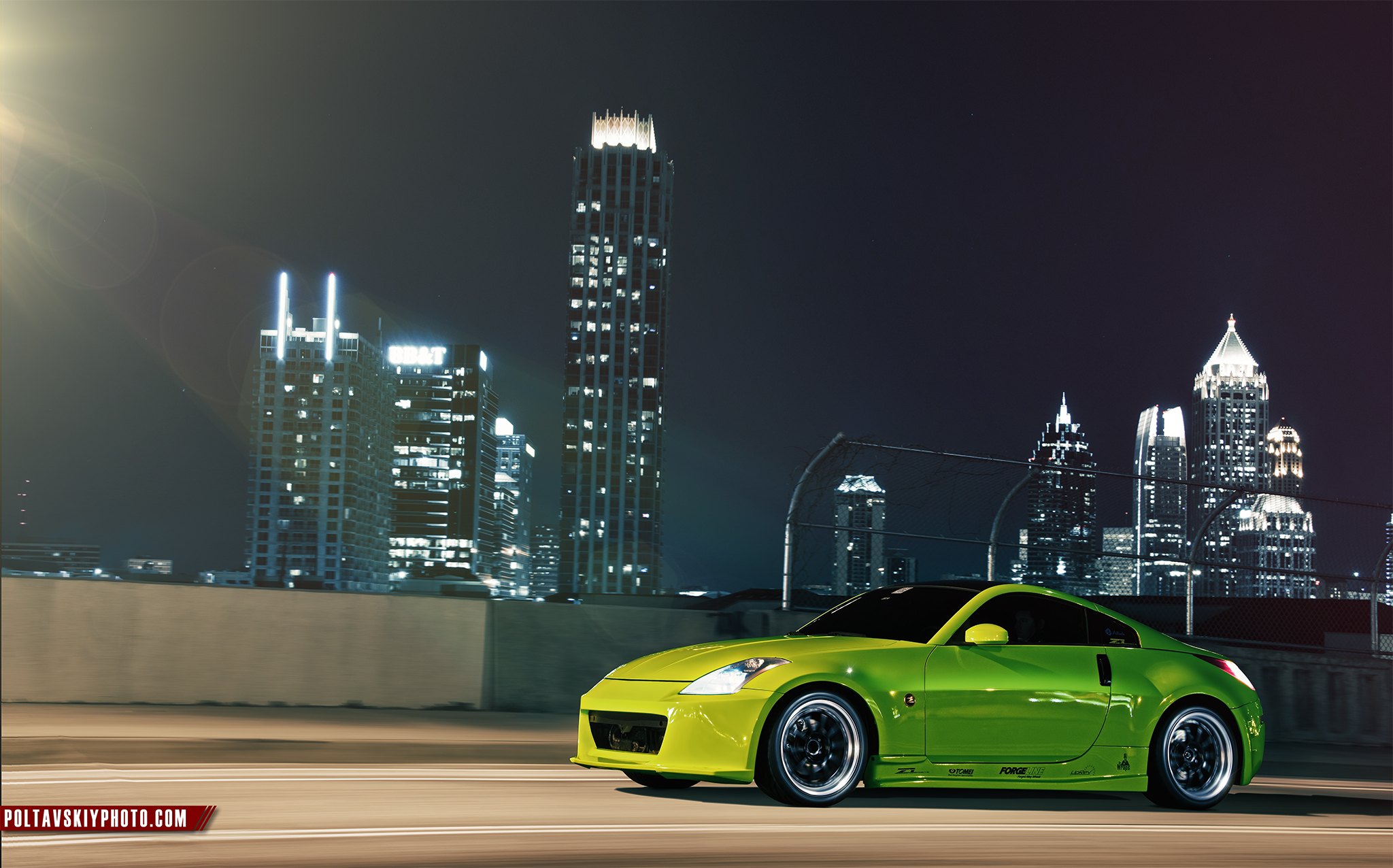 Aftermarket Side Skirts on Lime Green Nissan 350Z - Photo by Forgeline Motorsports
