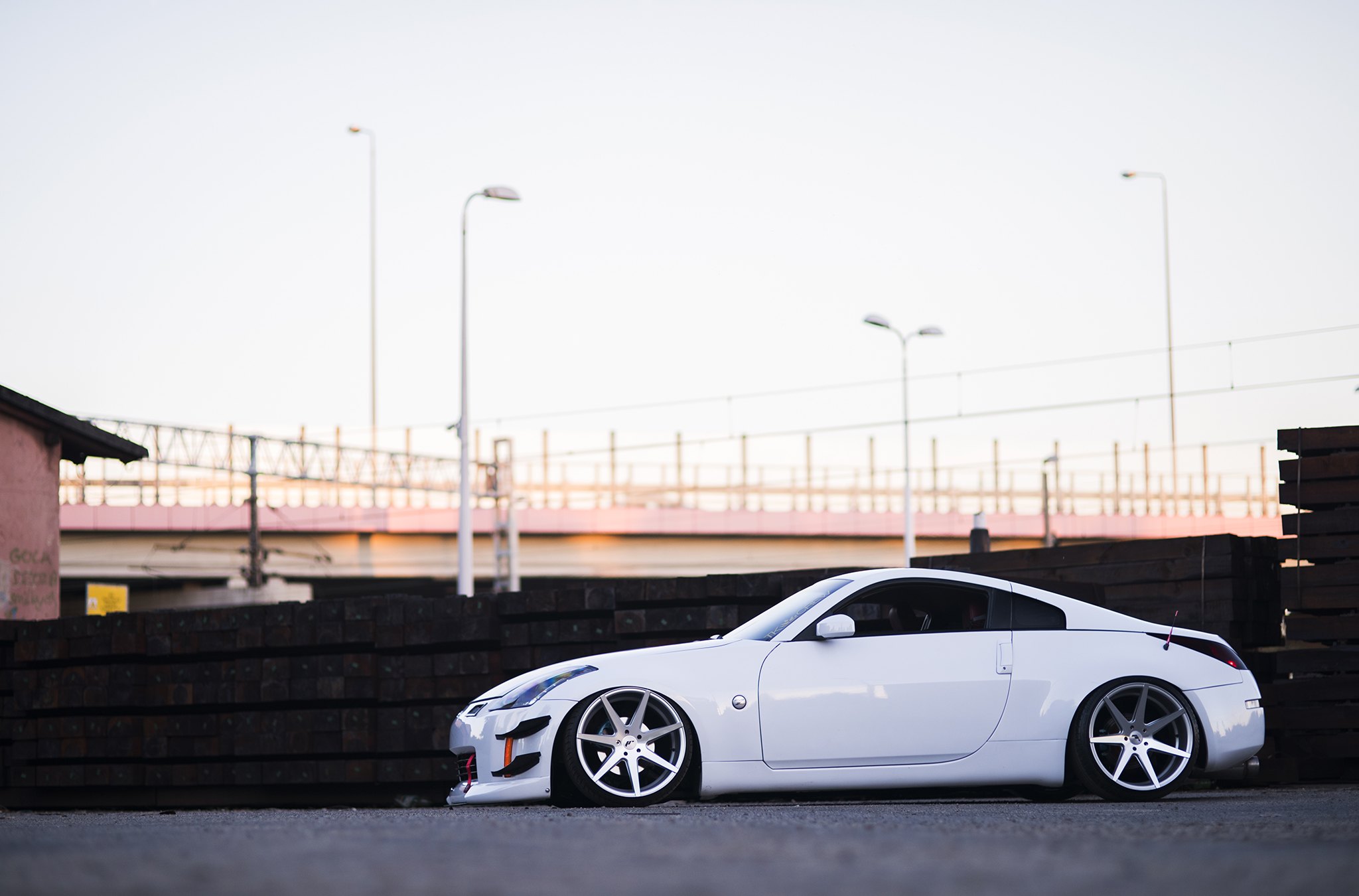 White Stanced Nissan 350Z with Silver Machined JR Wheels - Photo by JR Wheels