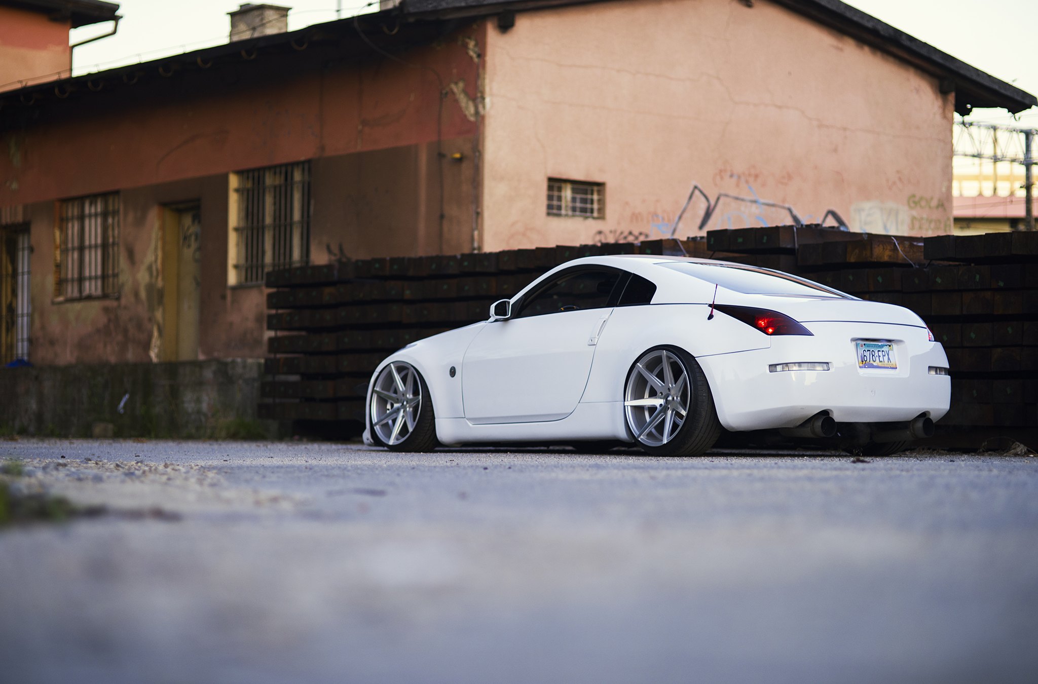 Red LED Taillights on White Stanced Nissan 350Z - Photo by JR Wheels