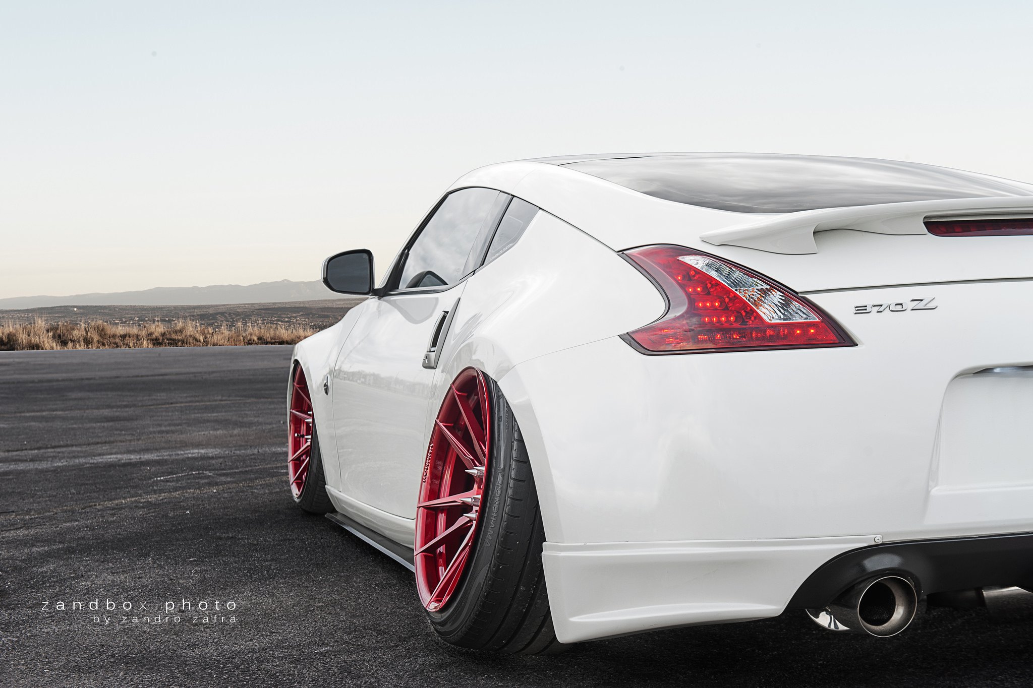 Red LED Taillights on White Stanced Nissan 370Z - Photo by zandbox