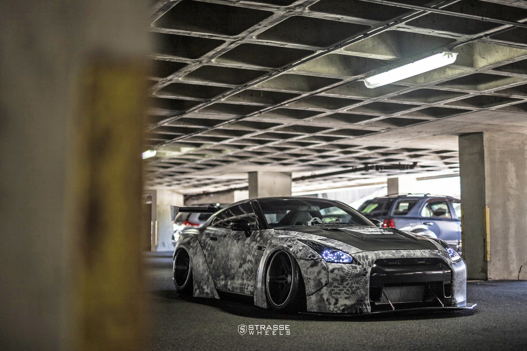 Custom Painted Nissan GT-R with Carbon Fiber Front Lip - Photo by Strasse Forged
