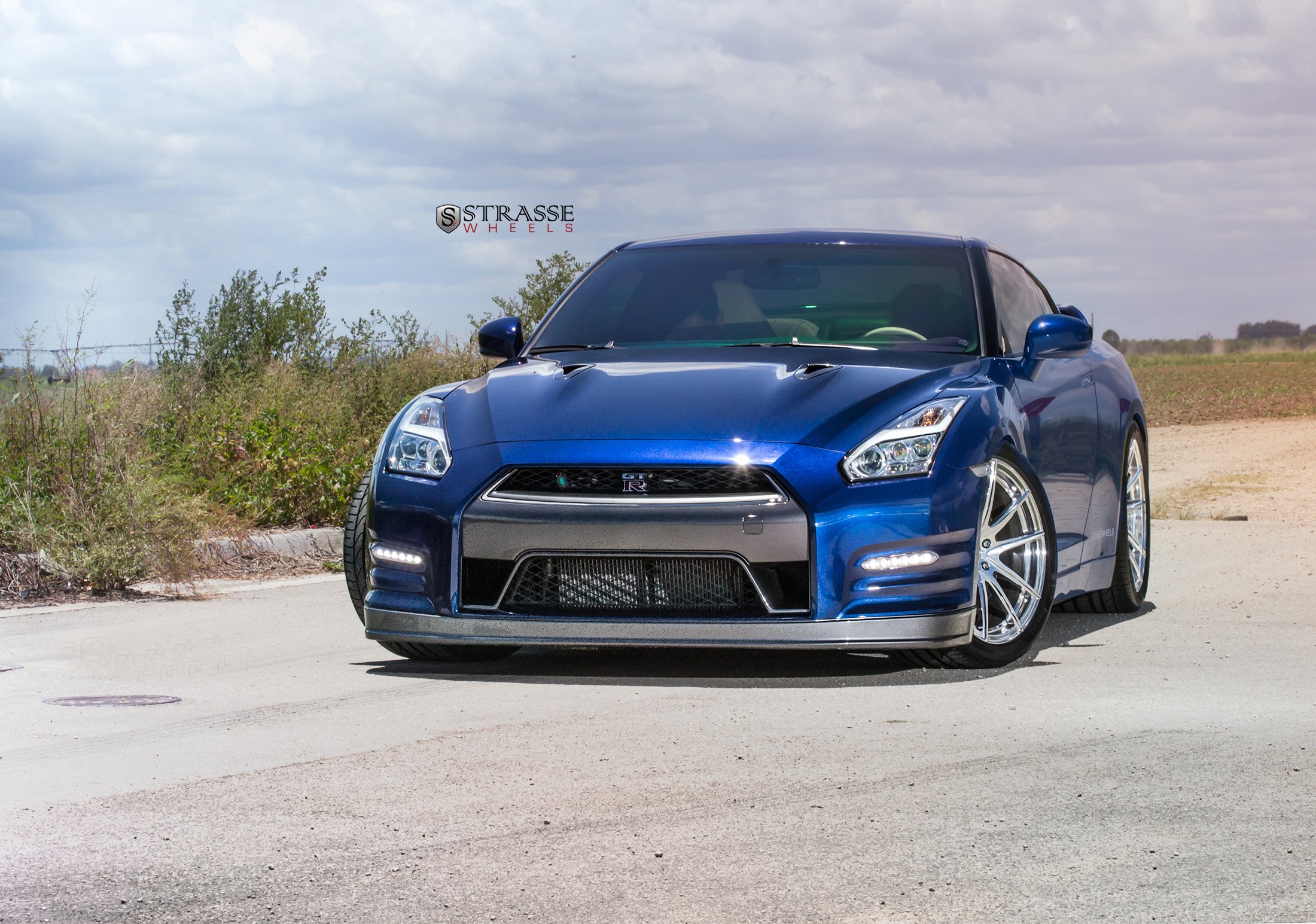 Hood with Air Vents on Custom Blue Nissan GT-R - Photo by Strasse Forged