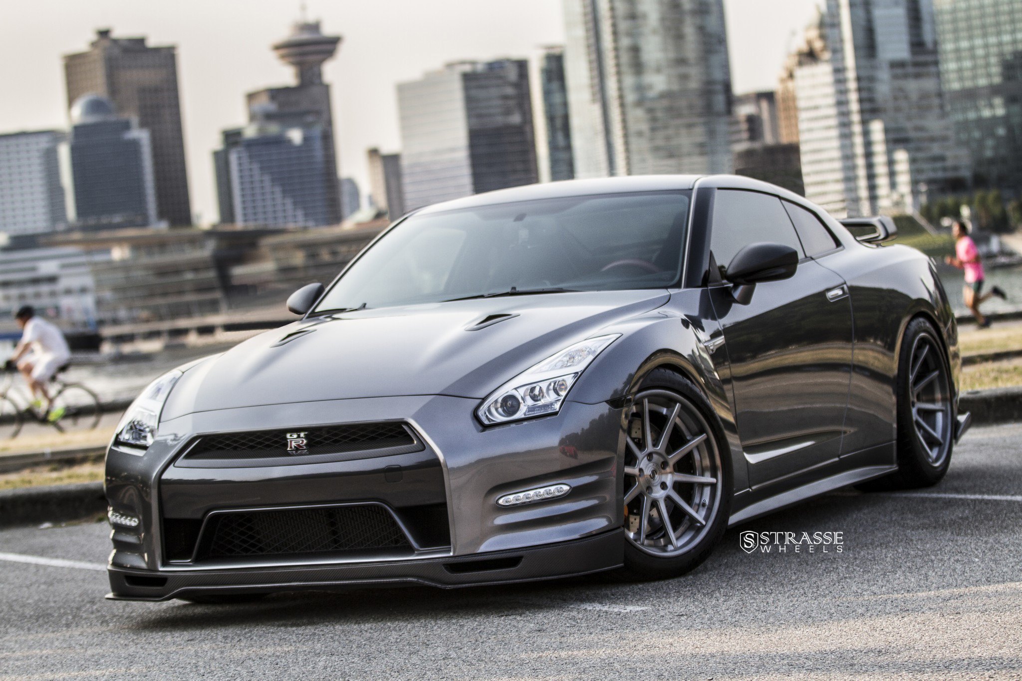Custom Hood with Air Vents on Gray Nissan GT-R - Photo by Strasse Forged