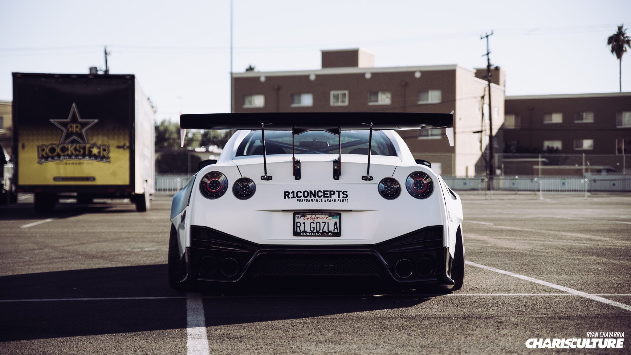 White Nissan GT-R with Aftermarket Large Wing Spoiler - Photo by The Charis Culture