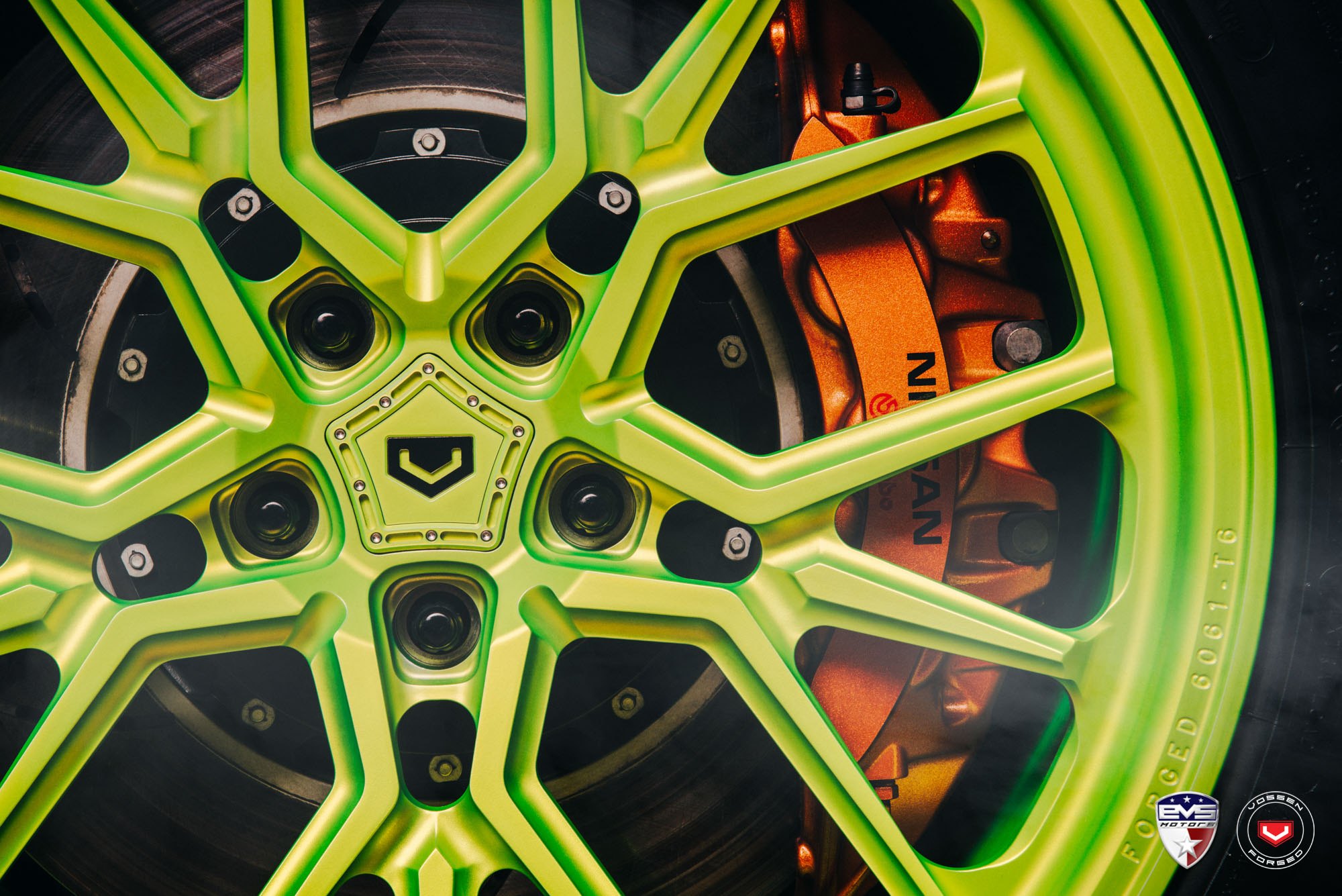 Lime Green Forged Vossen Rims on Black Nissan GT-R - Photo by Vossen