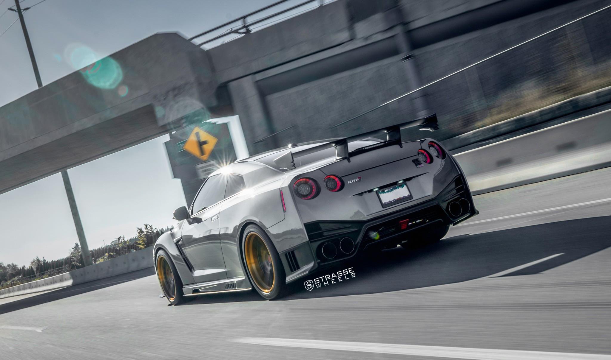 Gray Nissan GT-R Alpha with Large Wing Spoiler - Photo by Strasse Wheels