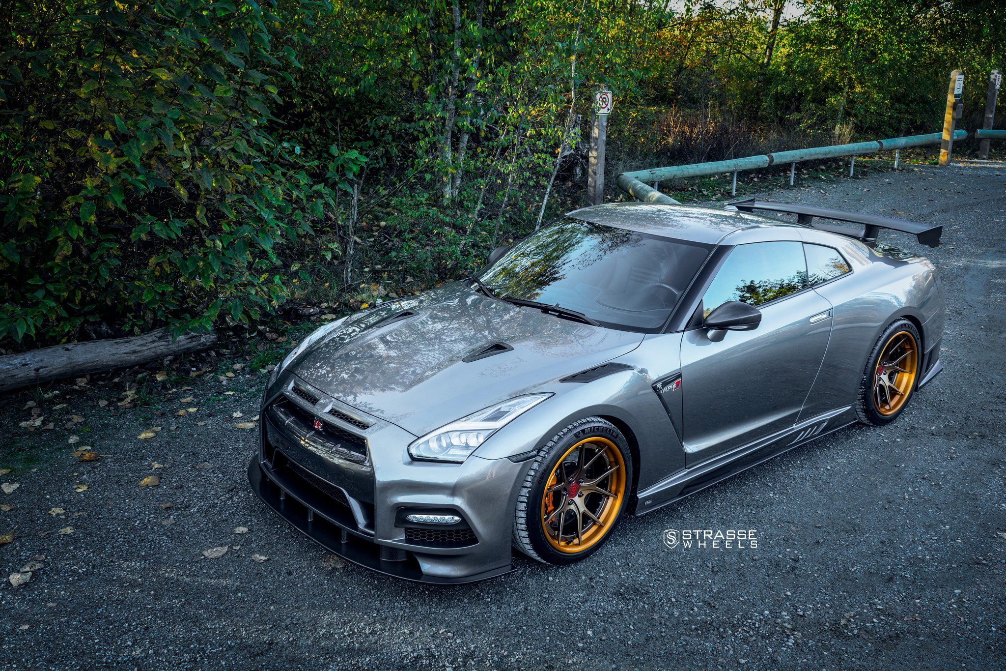 Gray Nissan GT-R with Aftermarket Vented Hood - Photo by Strasse Wheels