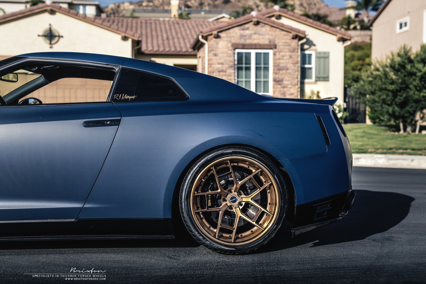 Bronze Brixton Forged Wheels on Gray Nissan GT-R - Photo by Brixton Forged Wheels