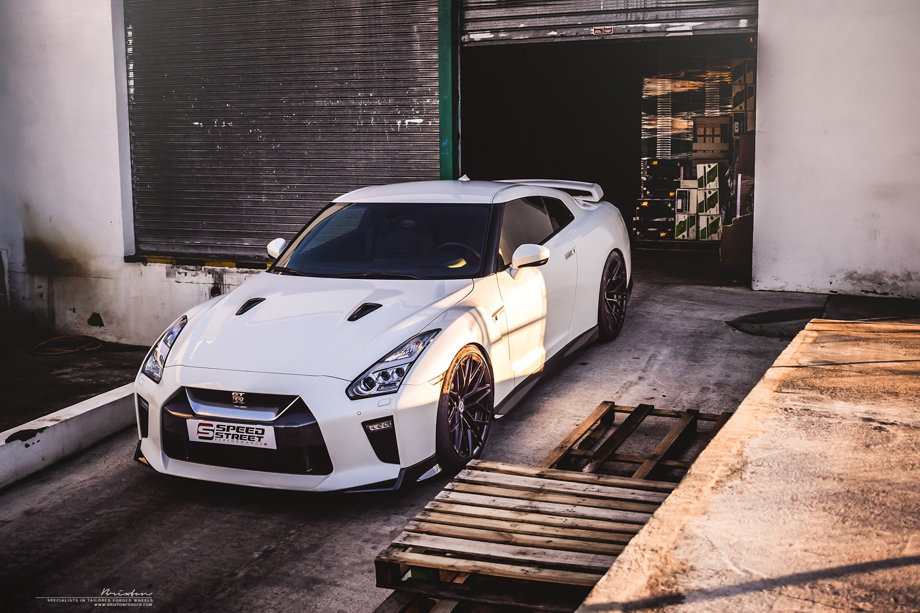 Custom Vented Hood on White Nissan GT-R - Photo by Brixton Forged Wheels