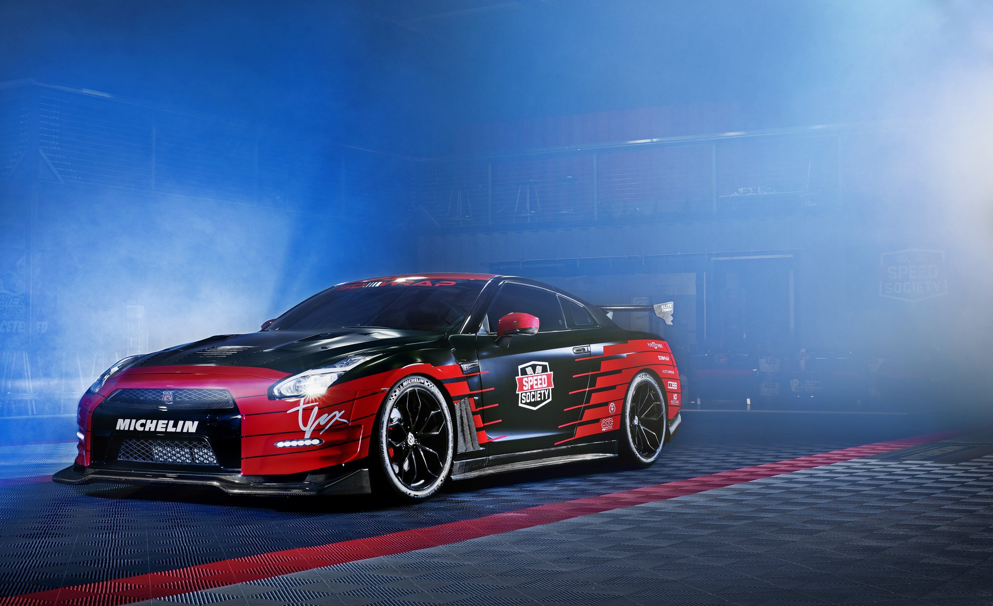 Race Inspired Nissan GT-R with Carbon Fiber Front Bumper Lip - Photo by HRE Wheels