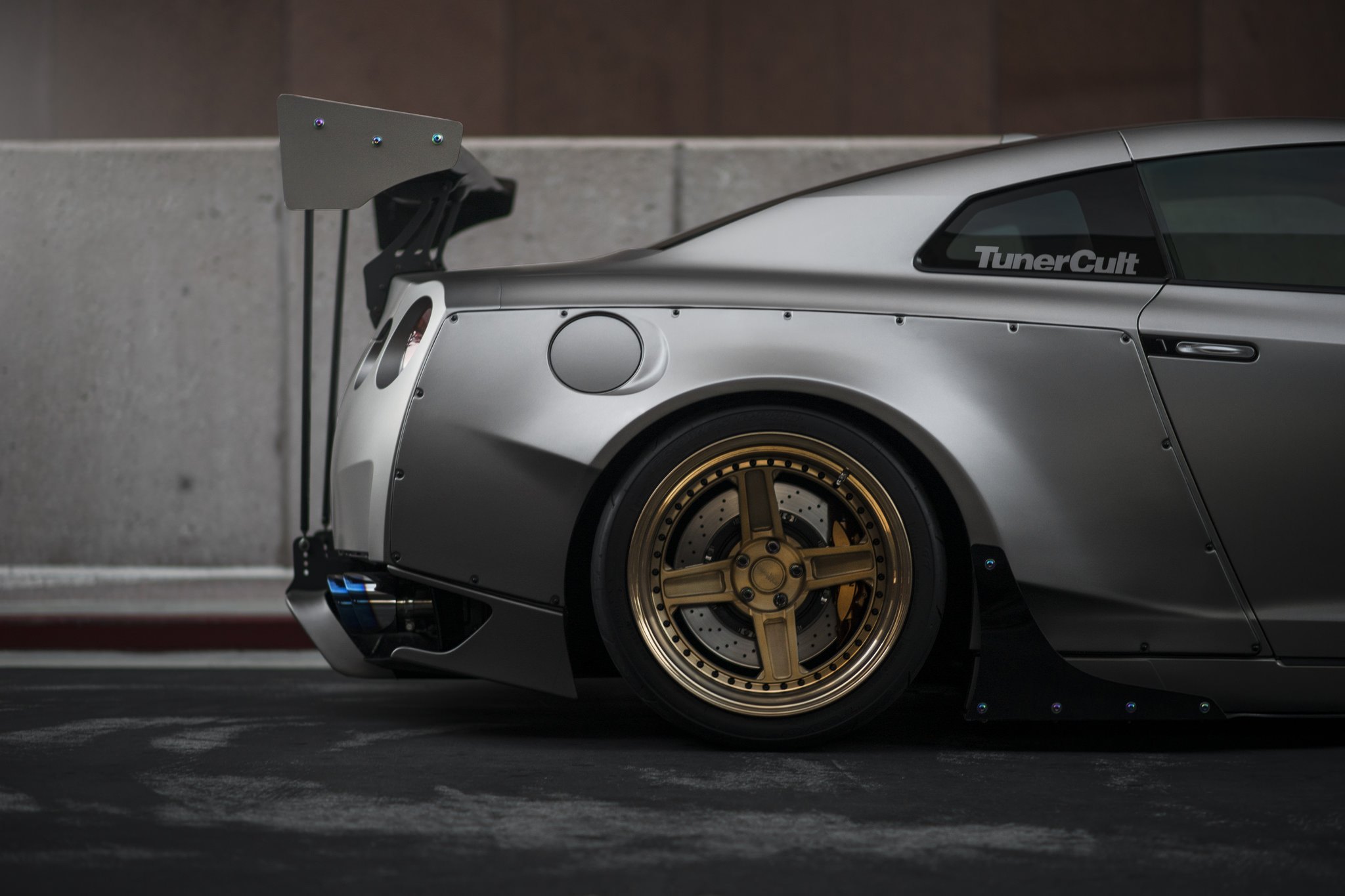Gray Nissan GT-R with Aftermarket Pocket Style Fender Flares - Photo by Vossen