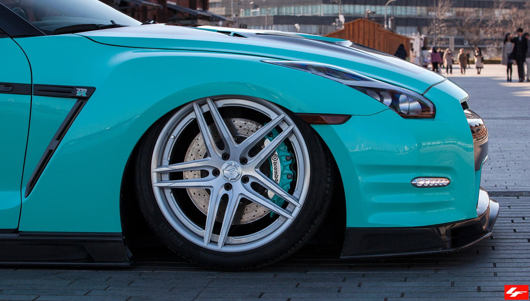 Lexani Brushed Wheels with Brembo Brakes on Mint Green Nissan GT-R - Photo by Lexani