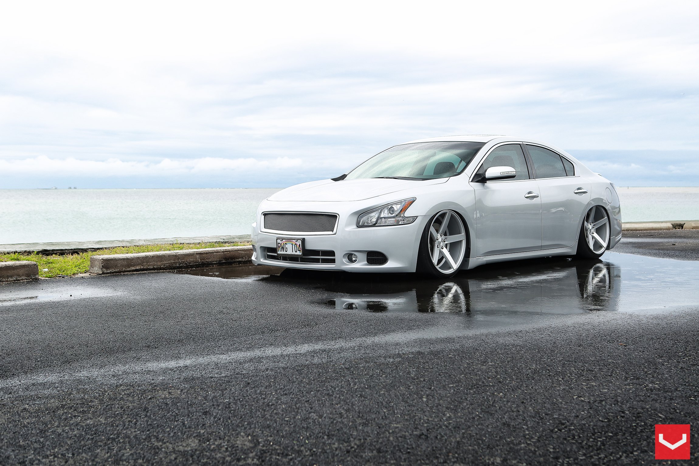 Silver Nissan Maxima with Custom Chrome Grille - Photo by Vossen