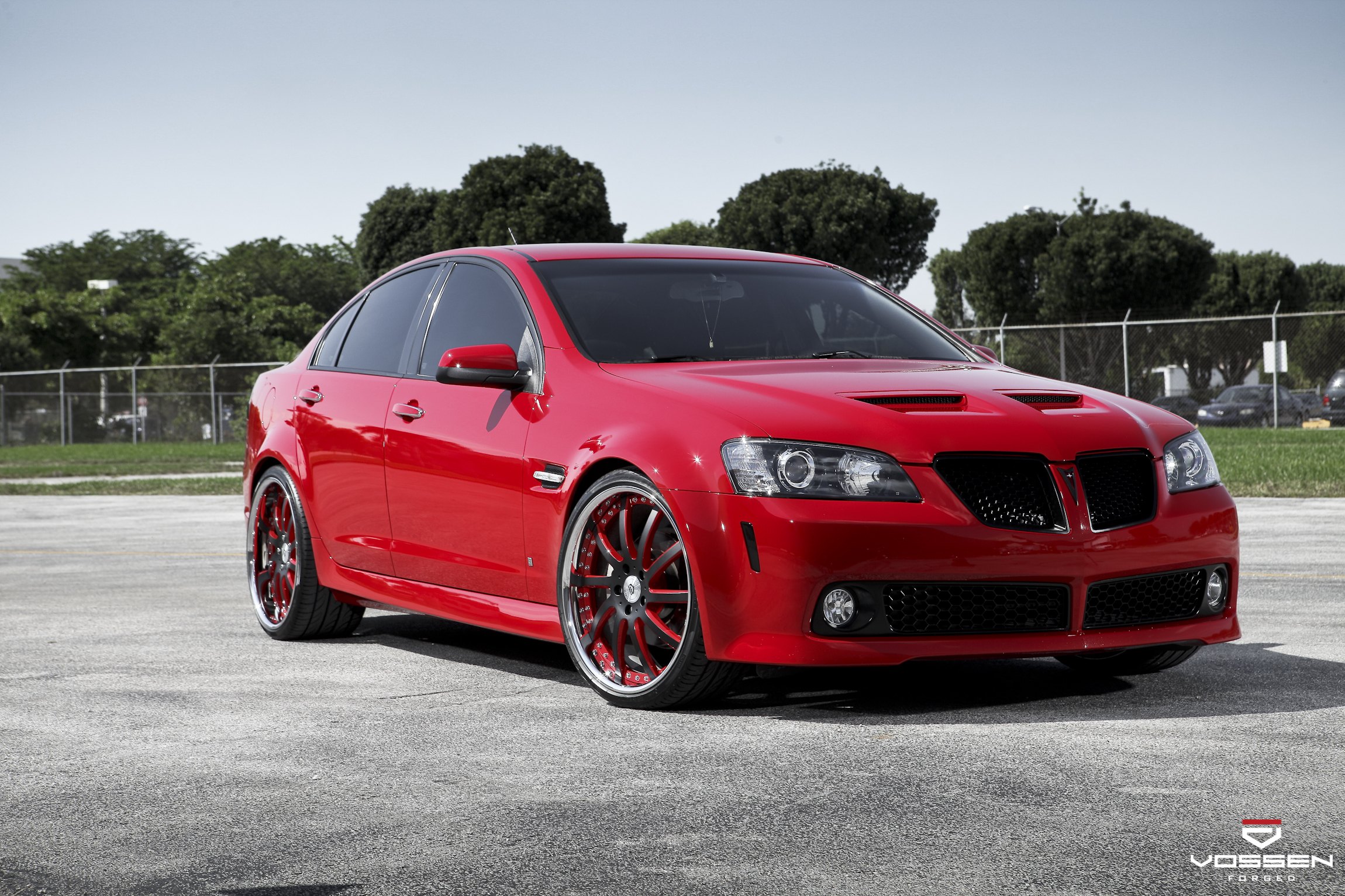 Red Pontiac G8 with Custom Vented Hood - Photo by Vossen