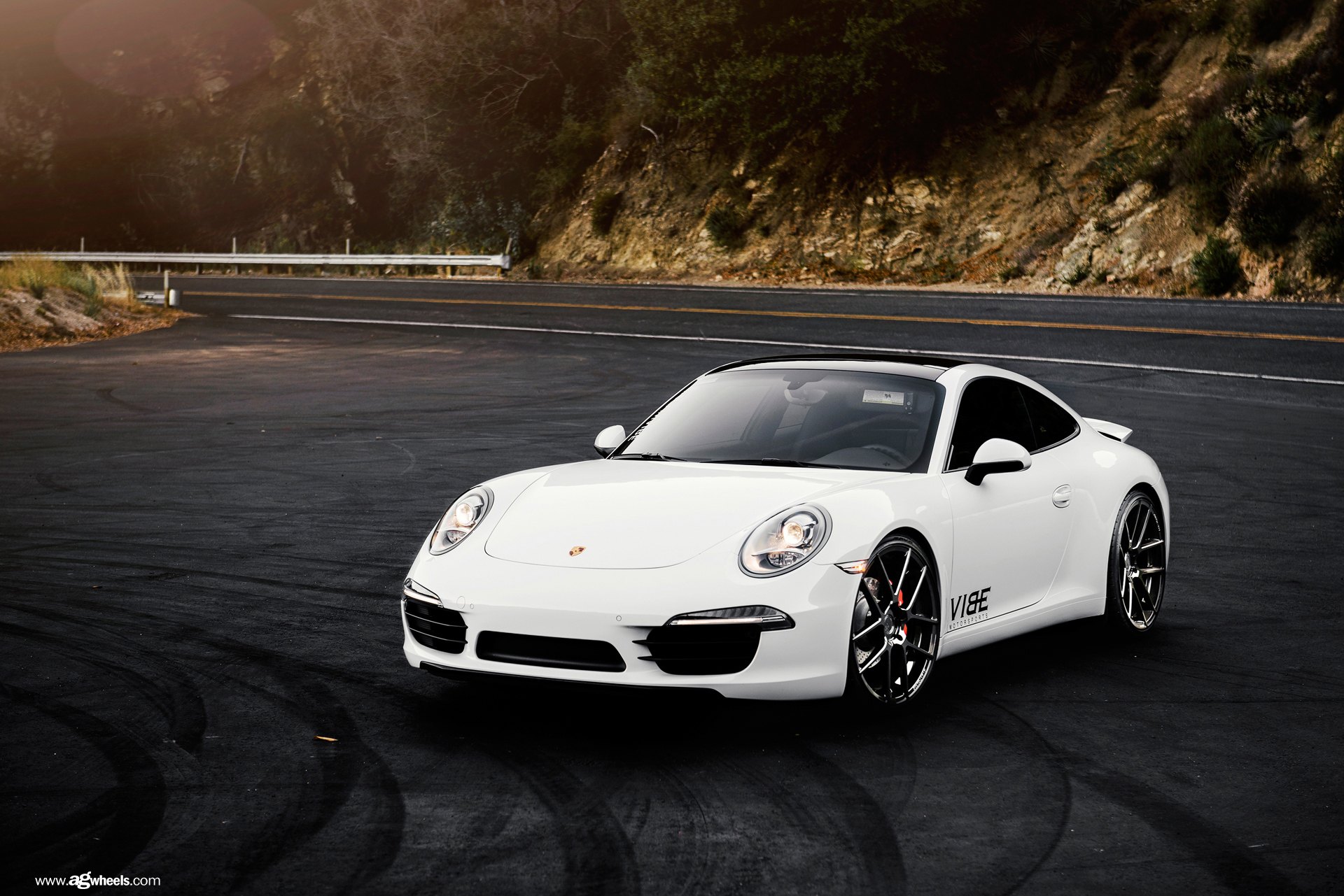 Front Bumper with LED Lights on White Porsche 911 - Photo by Avant Garde Wheels