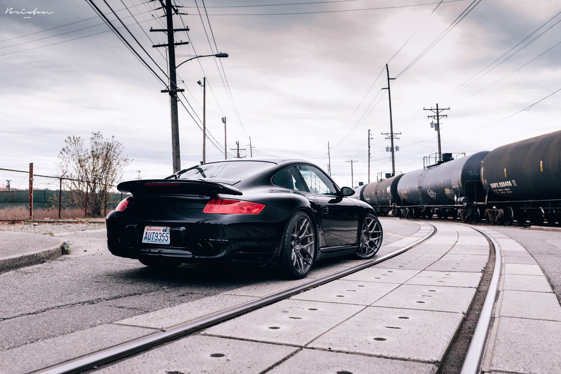 Rear Spoiler with Light on Black Porsche 911 - Photo by Brixton Forged Wheels