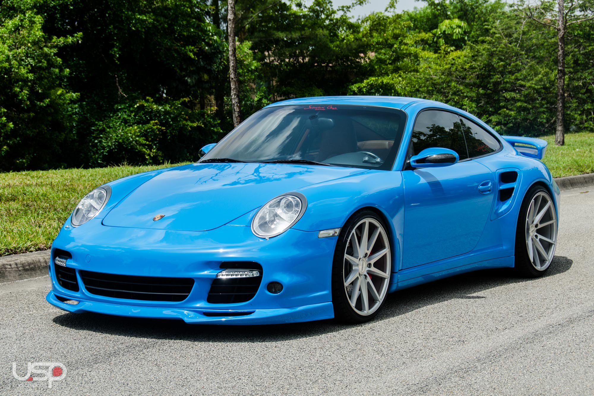 Blue Porsche 911 Turbo with Custom Front Bumper - Photo by Vossen