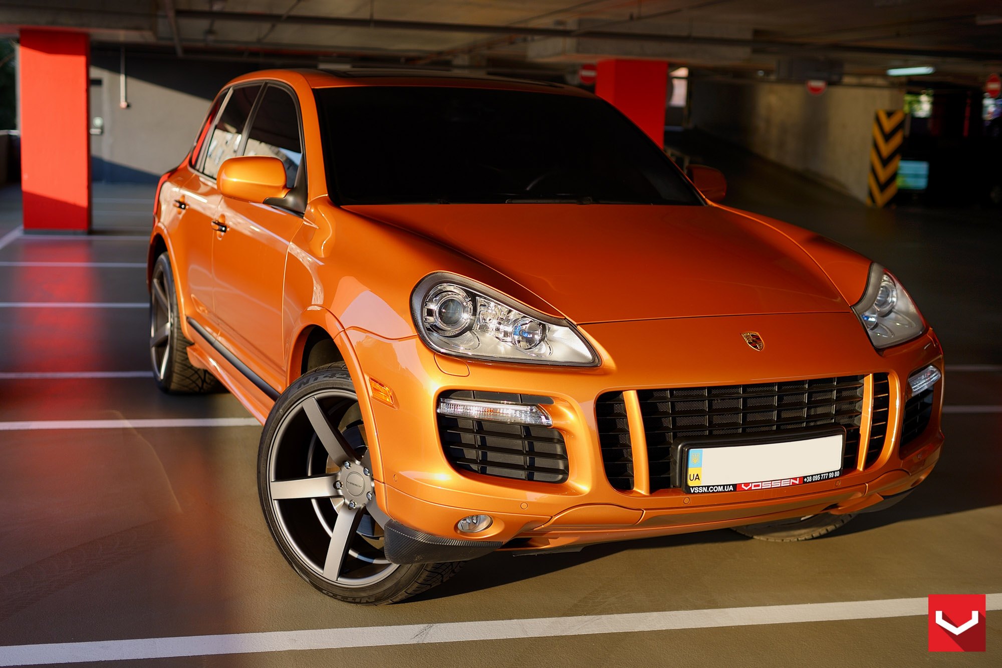 Orange Porsche Cayenne with Custom LED Headlights - Photo by Vossen