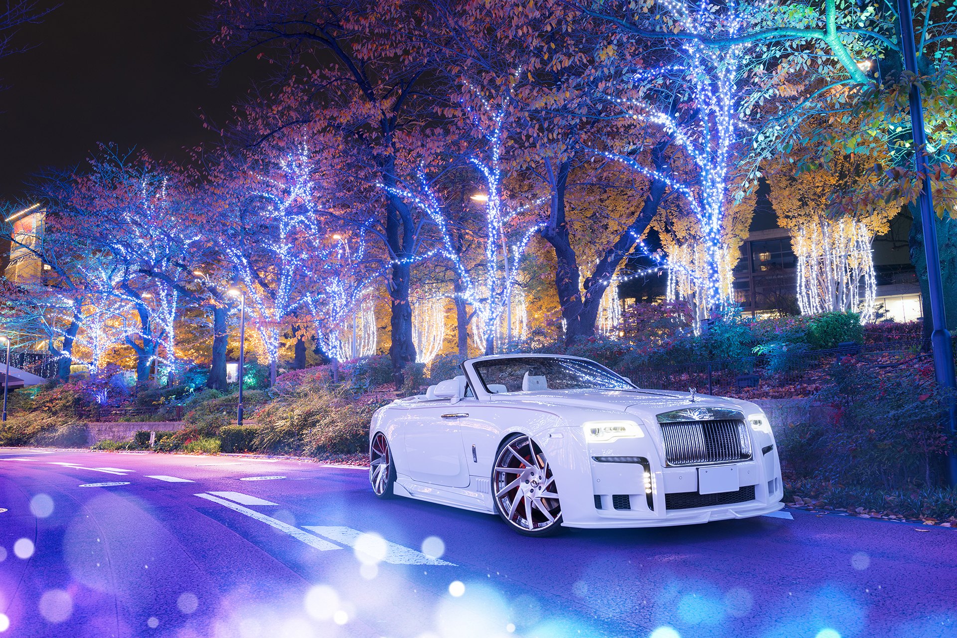 White Convertible Rolls Royce Dawn with Custom Front Bumper - Photo by Forgiato
