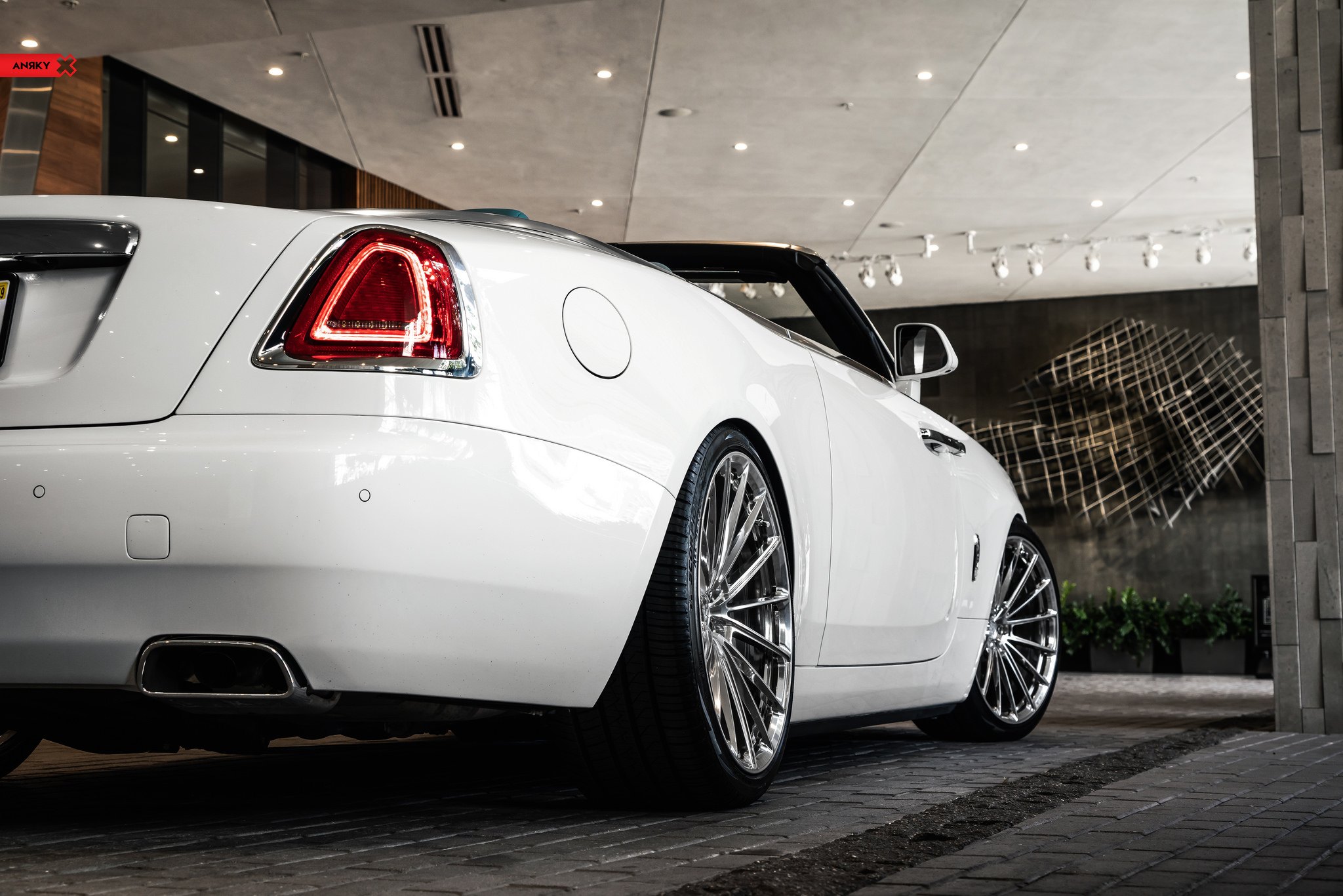 Red LED Taillights on White Rolls Royce Dawn - Photo by ANRKY Wheels