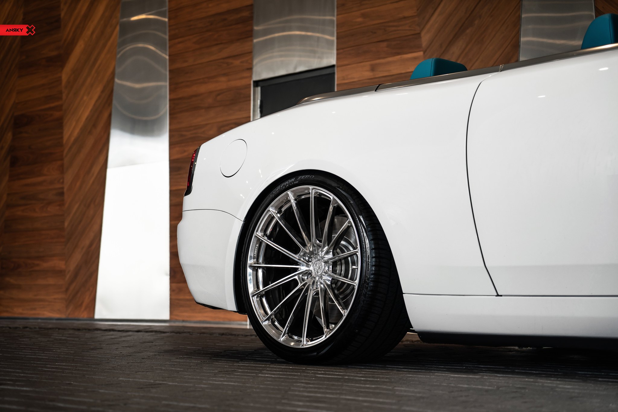Chrome Anrky Wheels on White Convertible Rolls Royce Dawn - Photo by ANRKY Wheels