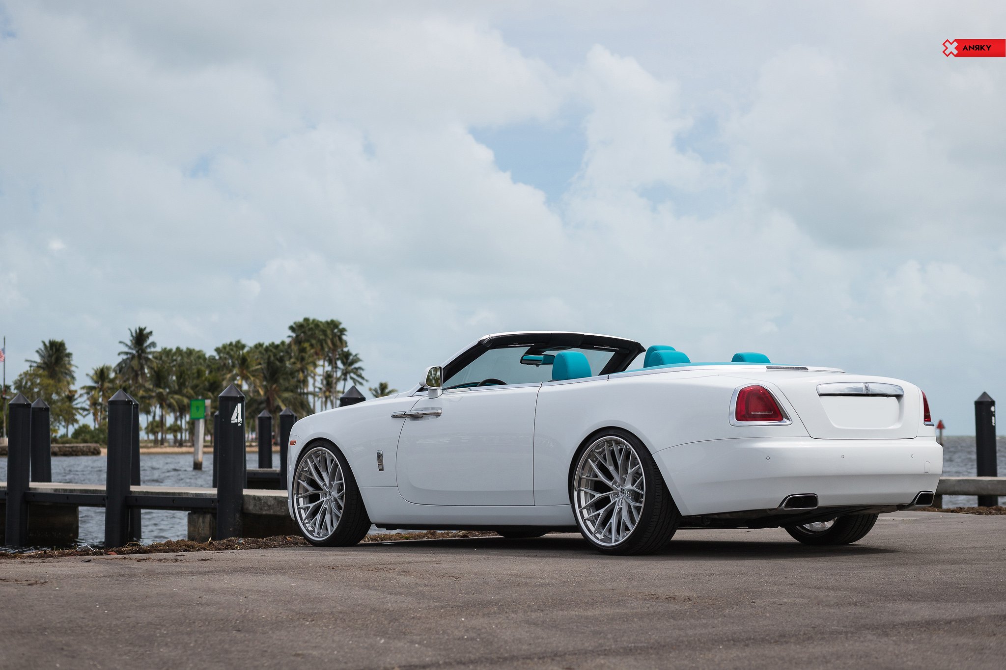 Red Taillights on White Convertible Rolls Royce Dawn - Photo by ANRKY Wheels