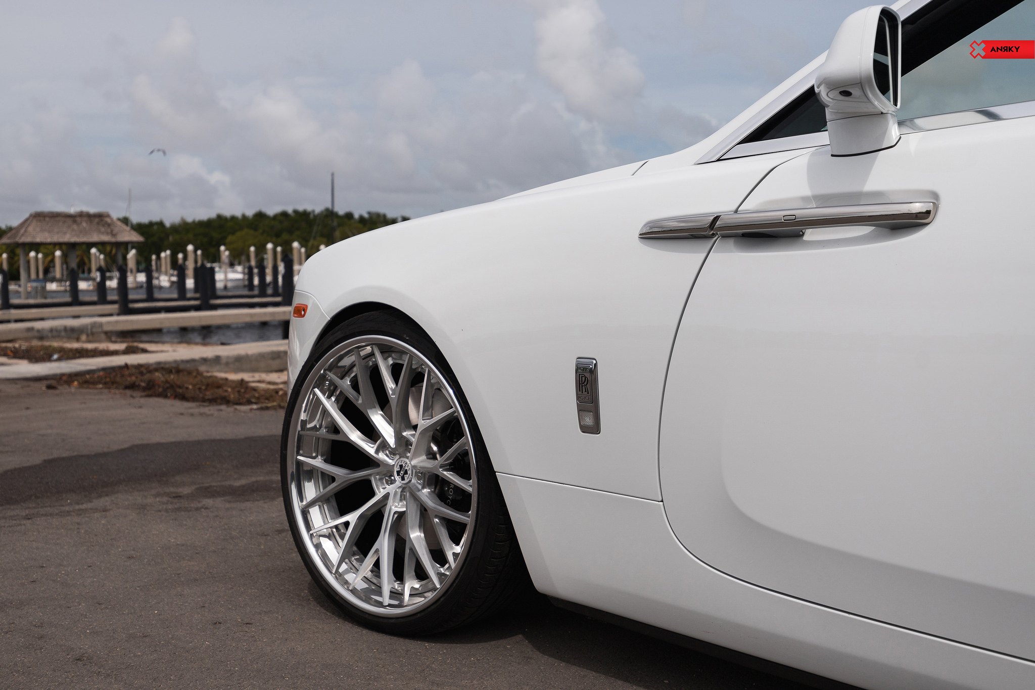 White Convertible Rolls Royce Dawn with Custom Side Mirrors - Photo by ANRKY Wheels
