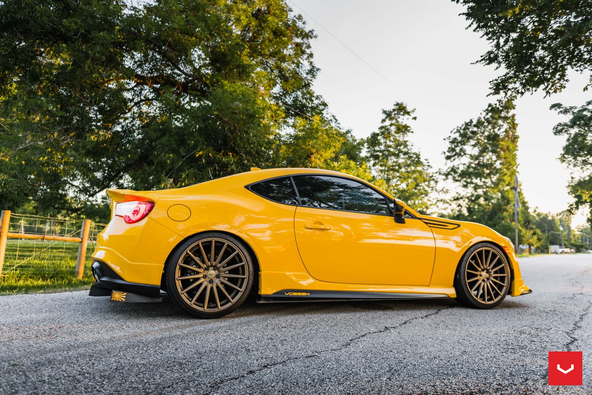Aftermarket Side Skirts on Yellow Scion FR-S - Photo by Vossen