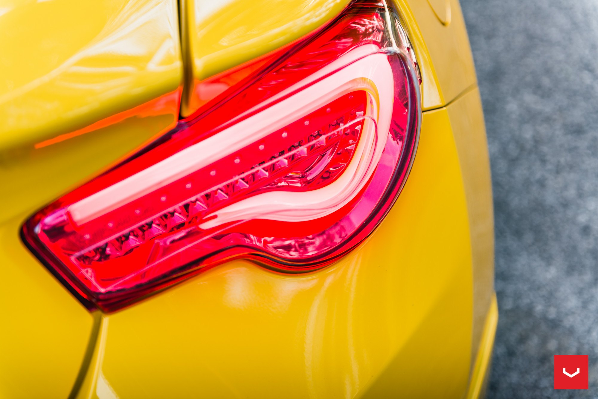 Red LED Taillights on Yellow Scion FR-S - Photo by Vossen