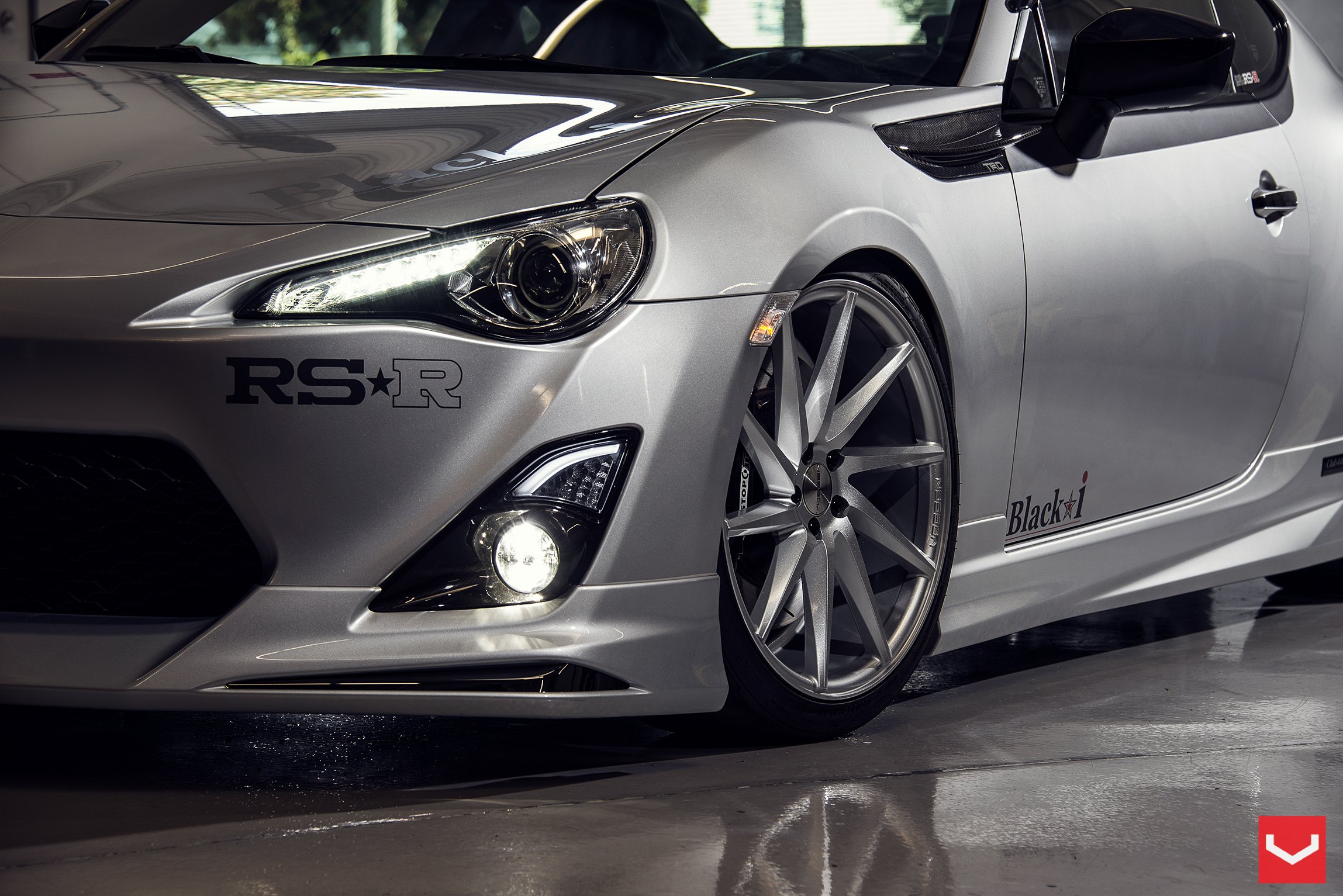 Silver Scion FR-S with Dark Smoke LED Headlights - Photo by Vossen