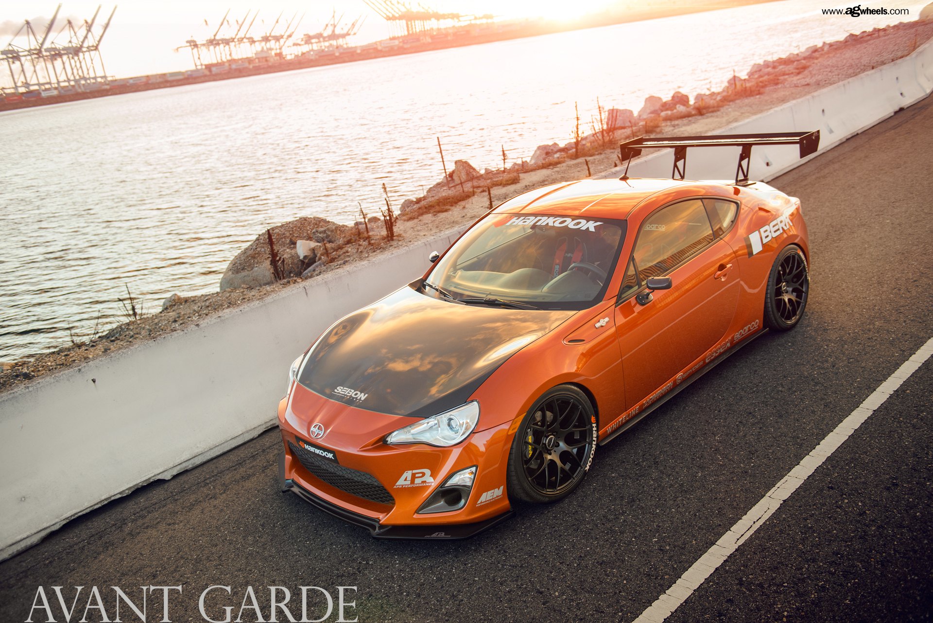 Orange Stanced Scion FRS with Custom Hood - Photo by Avant Garde Wheels