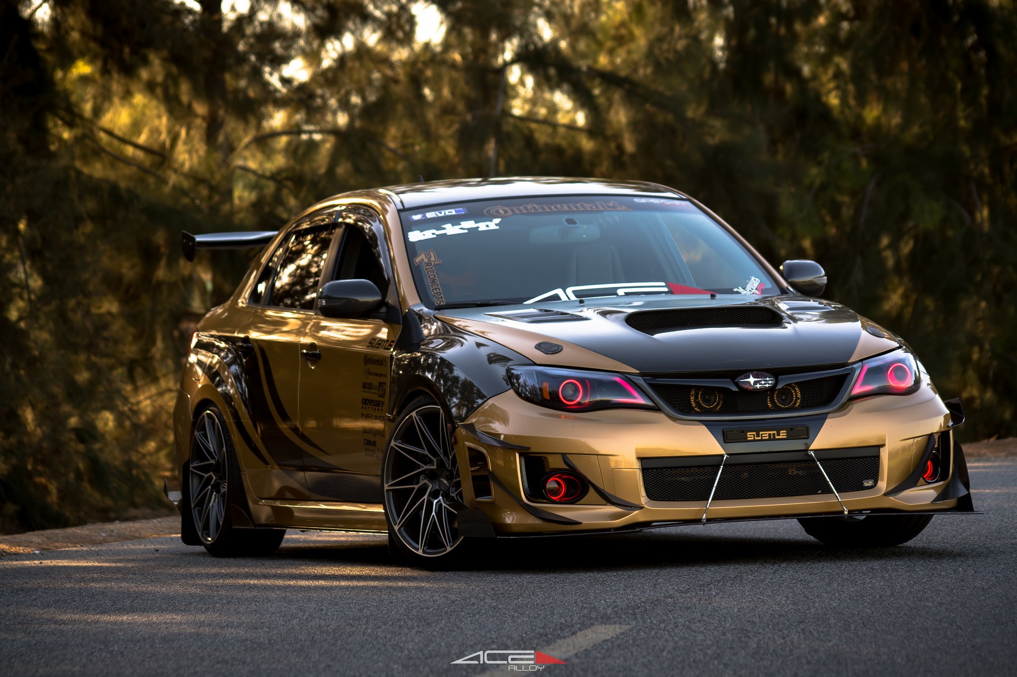 Custom Gold Debadged Subaru WRX - Photo by Ace Alloy