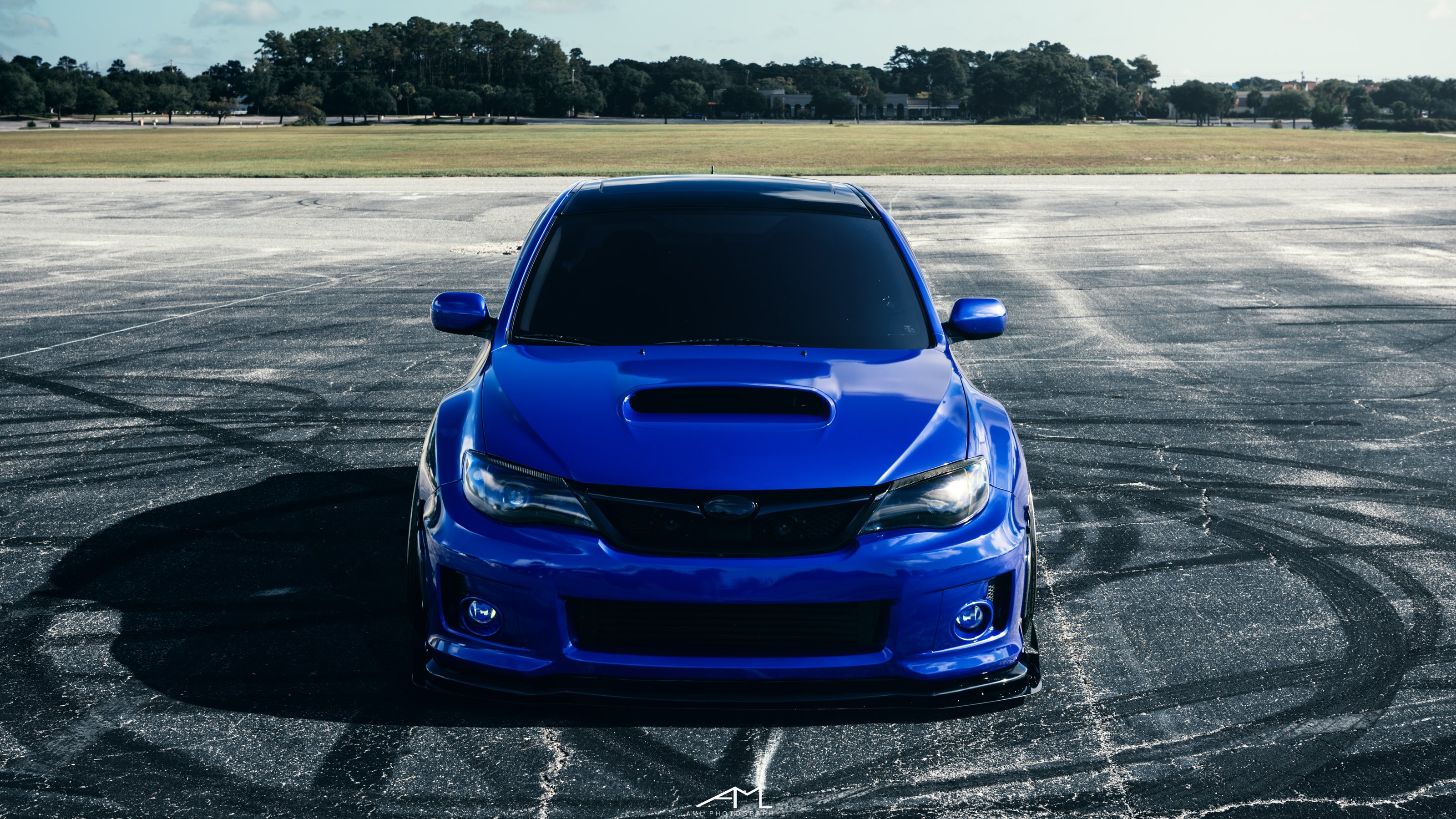 Custom Vented Hood on Blue Stanced Subaru WRX - Photo by Arlen Liverman