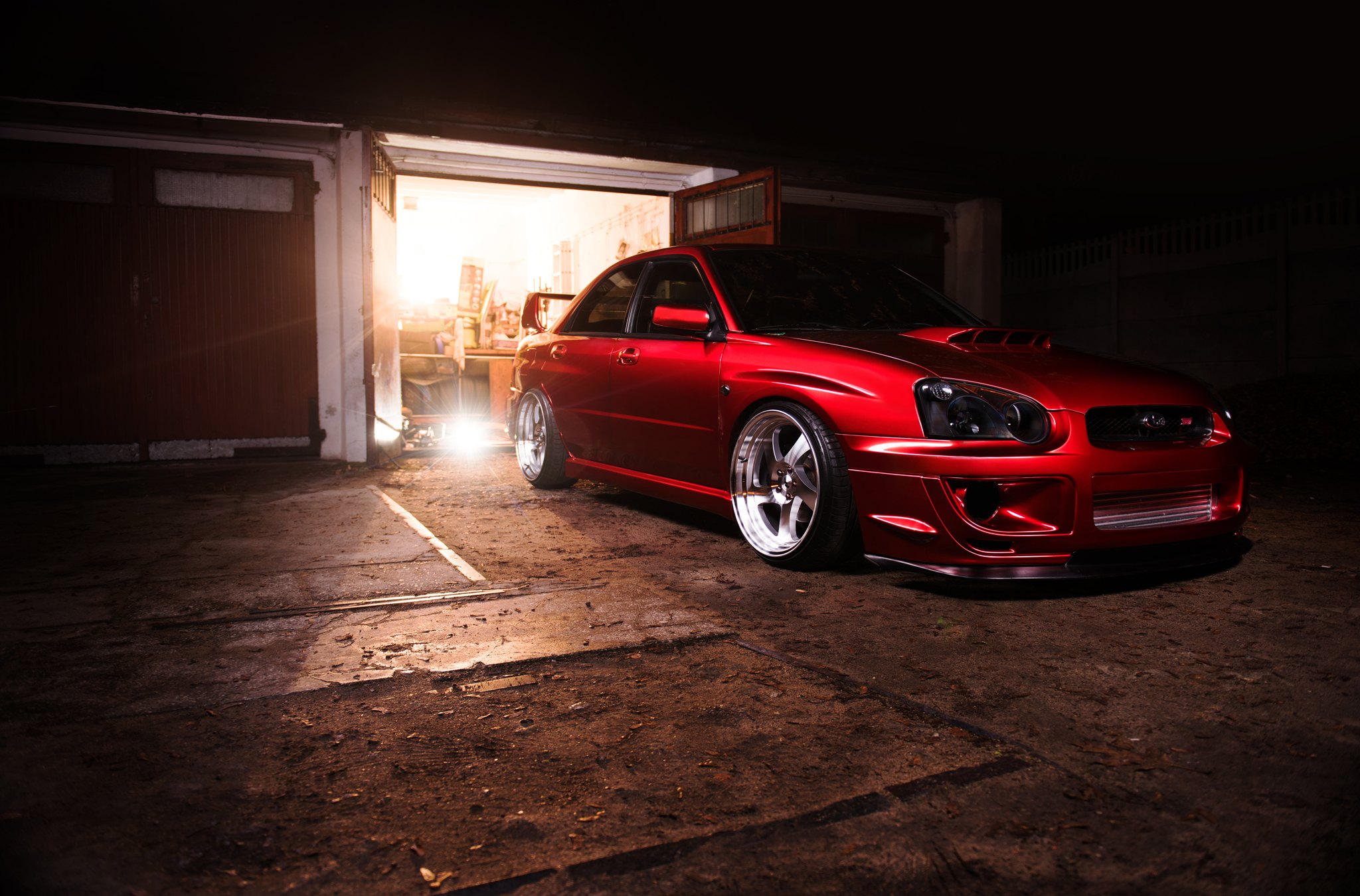 Red Subaru WRX with Dark Smoke Headlights - Photo by JR Wheels