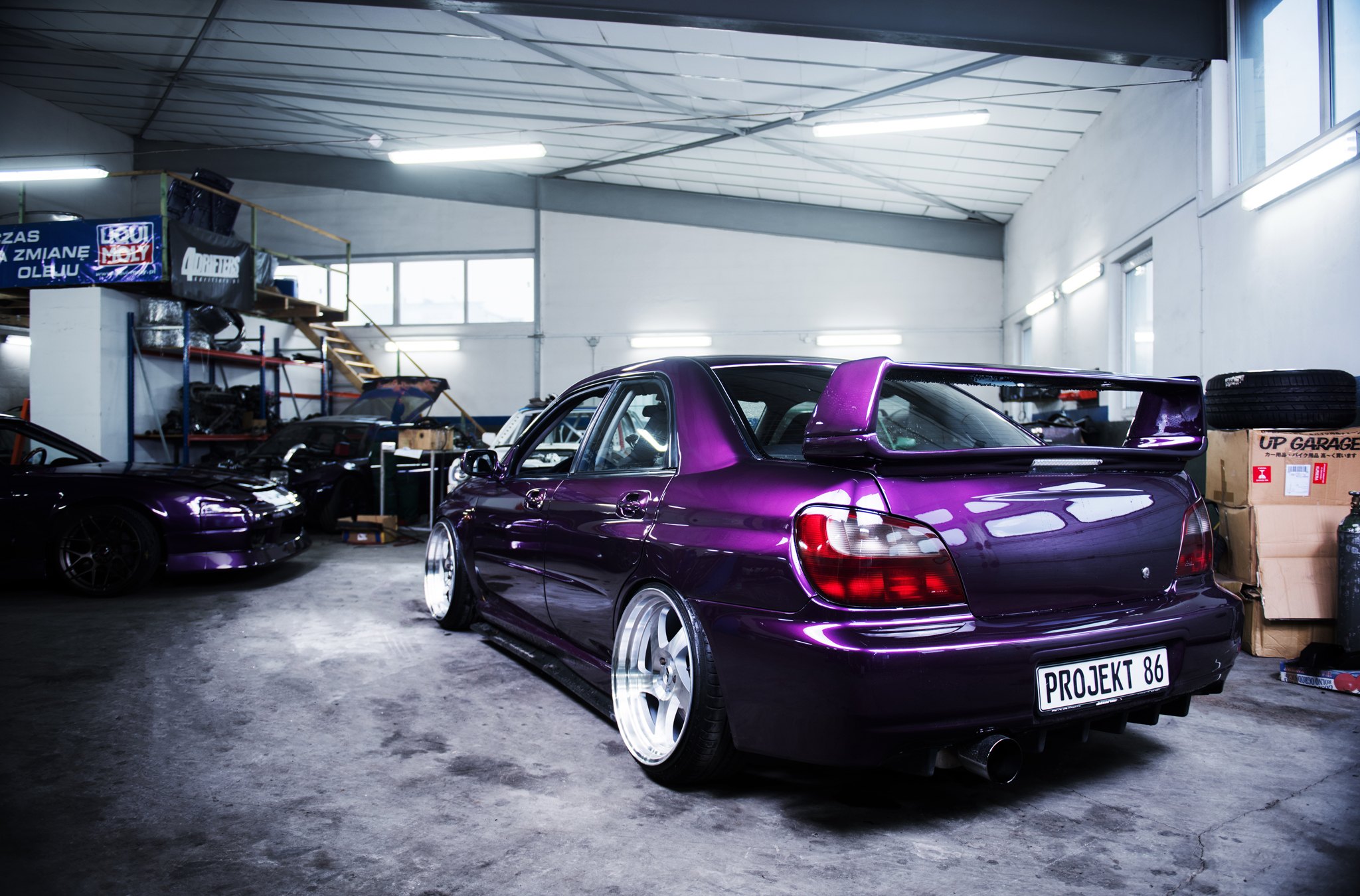 Custom Style Rear Spoiler on Purple Subaru WRX - Photo by JR Wheels