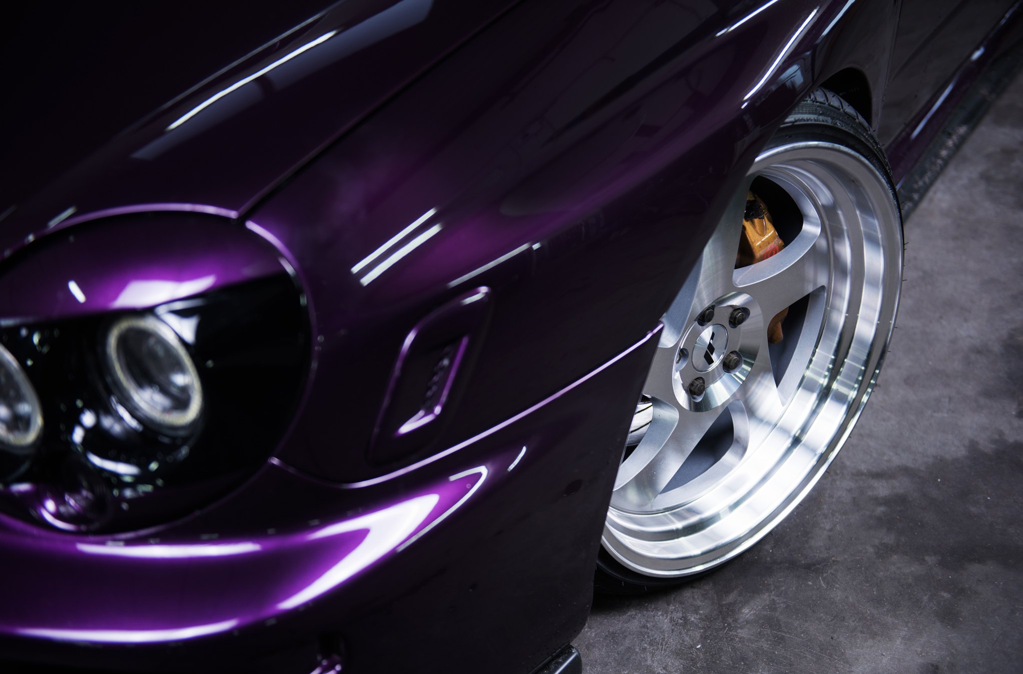 Purple Subaru WRX with Dark Smoke Halo Headlights - Photo by JR Wheels