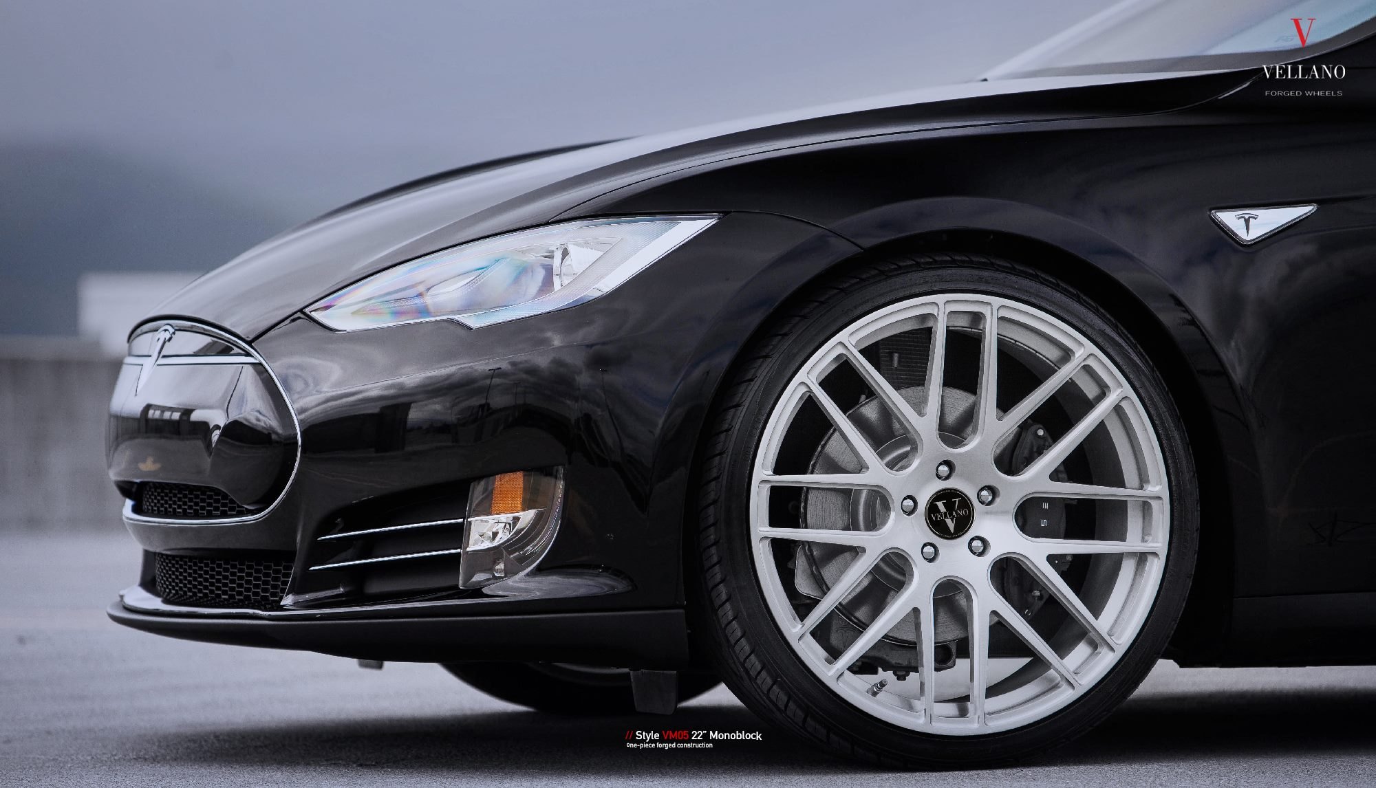Custom Front Lip on Black Tesla Model S - Photo by Vellano
