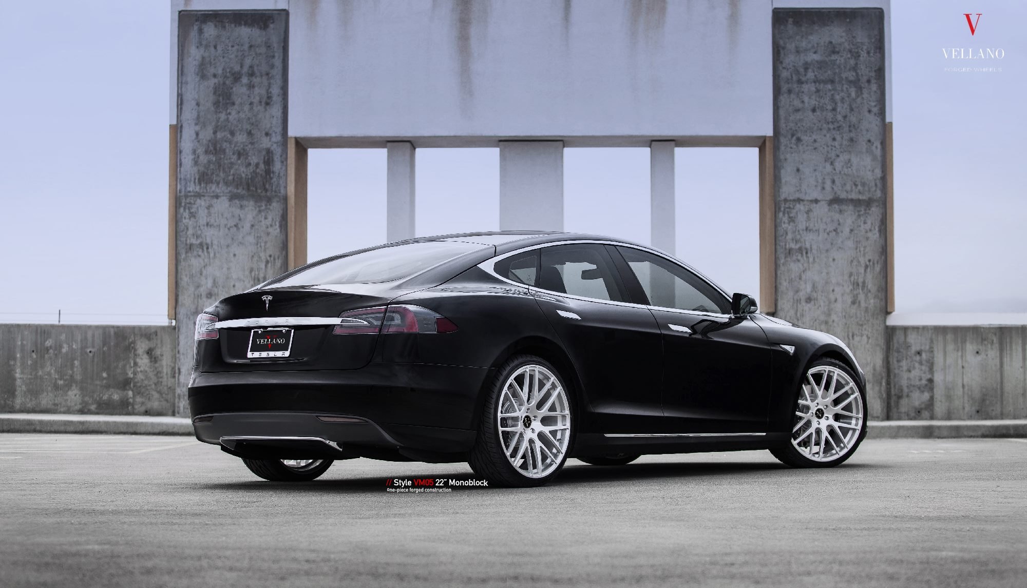 22 Inch Chrome Vellano Rims on Black Tesla Model S - Photo by Vellano