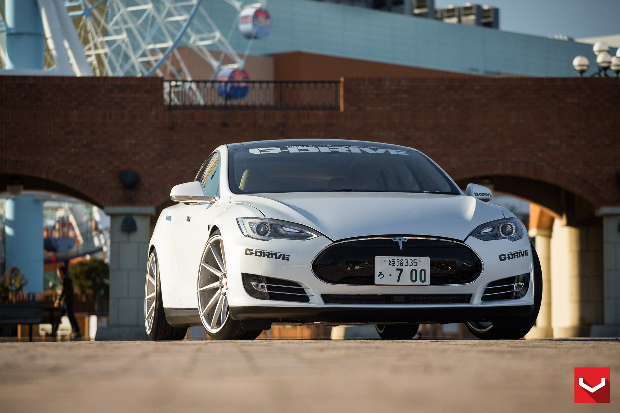 Custom White Tesla Model S with LED Headlights - Photo by Vossen