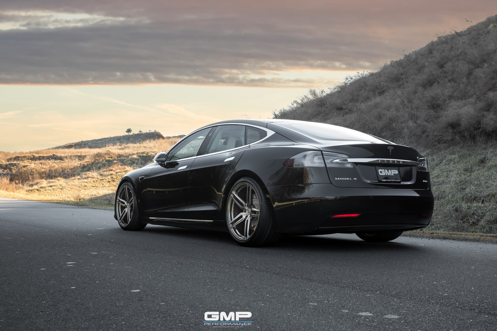 Black Tesla Model S with Red Smoke LED Taillights - Photo by Vossen