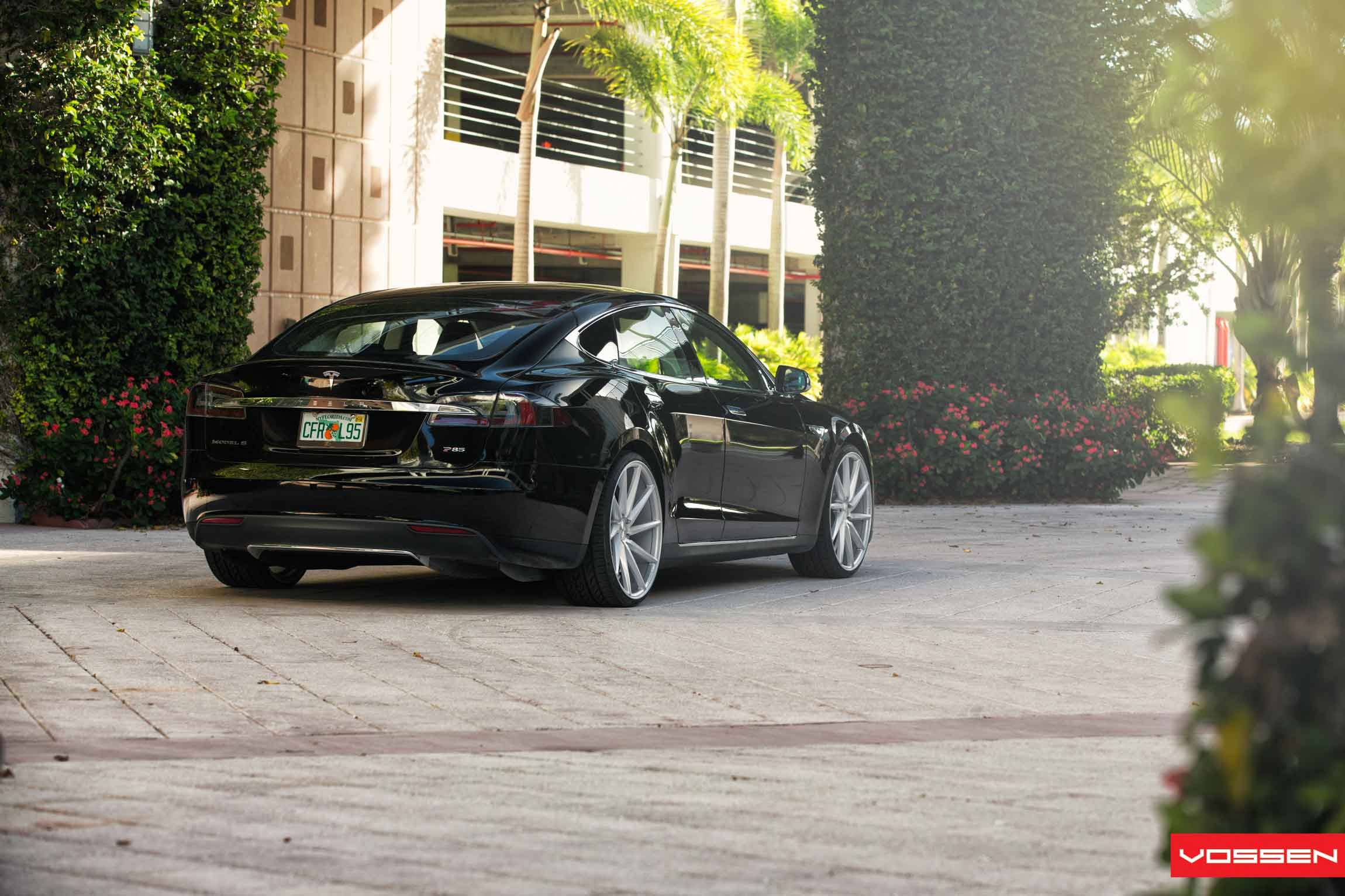 Black Tesla Model S with Custom Rear Bumper Cover - Photo by Vossen