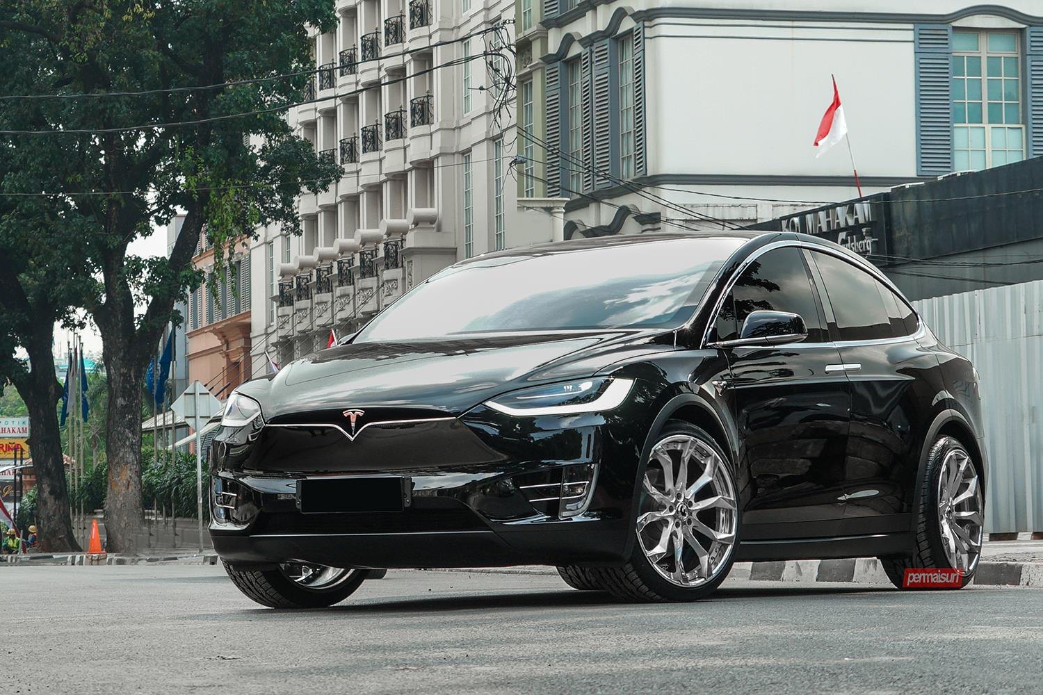 Impeccable Black Tesla Model X Shod in Chrome Wheels — CARiD.com Gallery