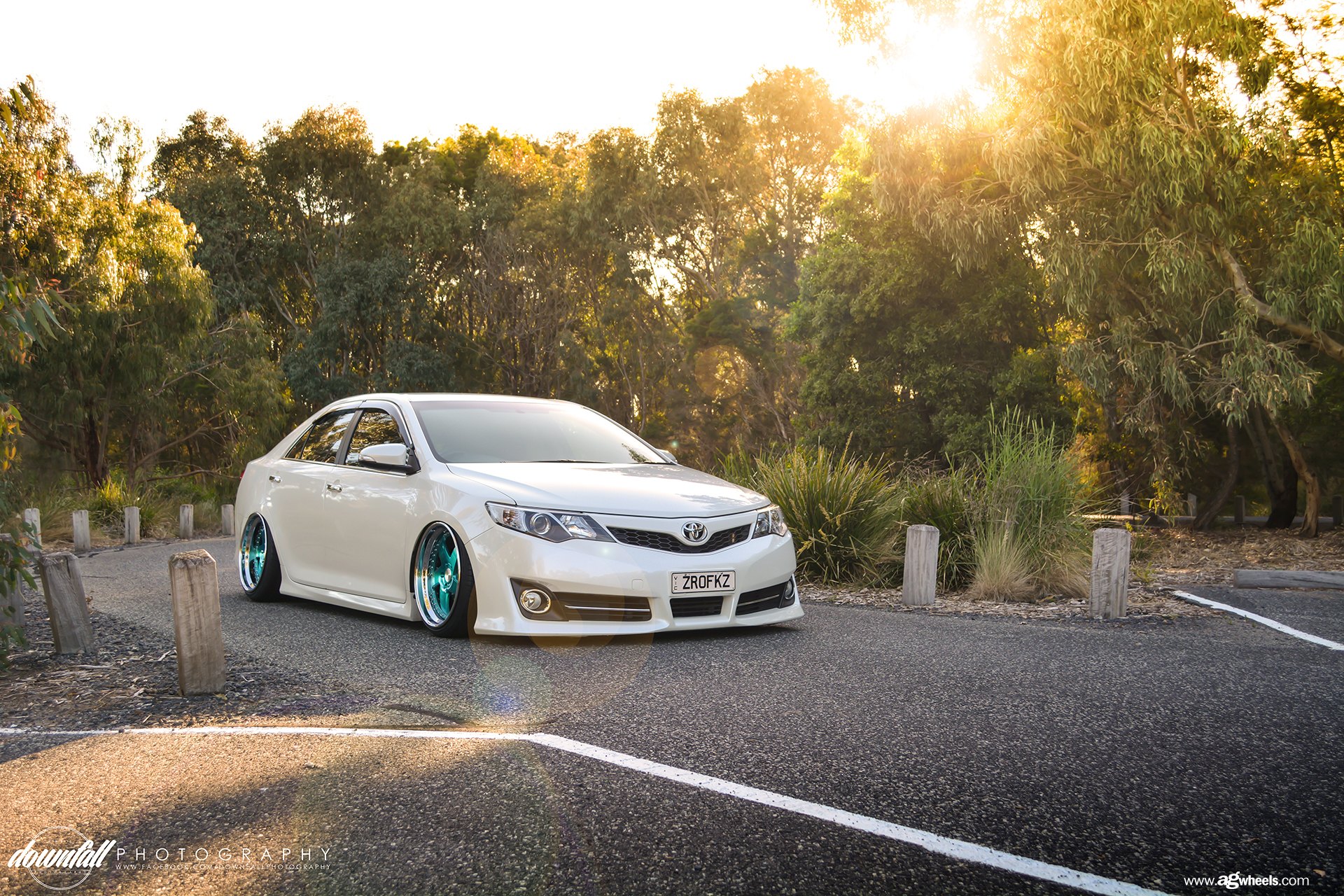 White Toyota Camry with Aftermarket Front Bumper - Photo by Avant Garde Wheels